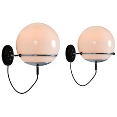 Globe-Shaped Wall Lights in Opaline Glass 