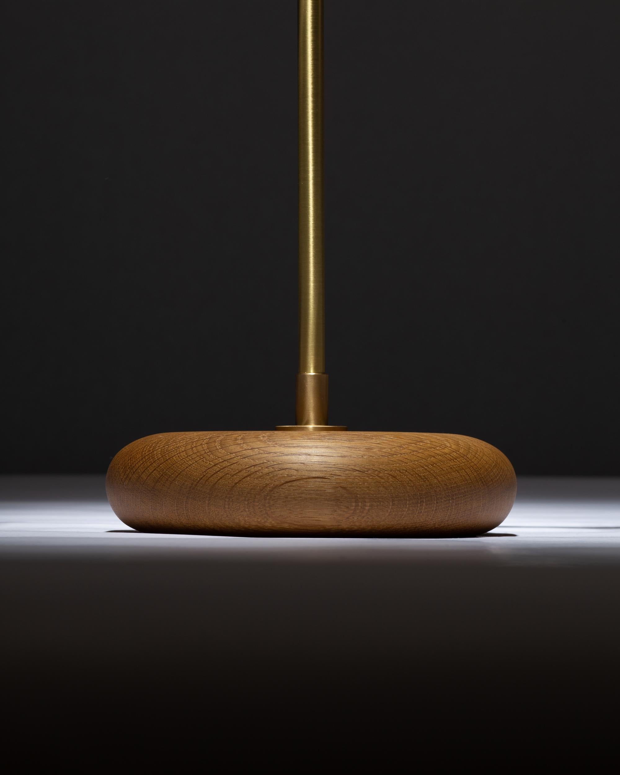 Brass Globe Smoked Oak Pebble Table Lamp For Sale