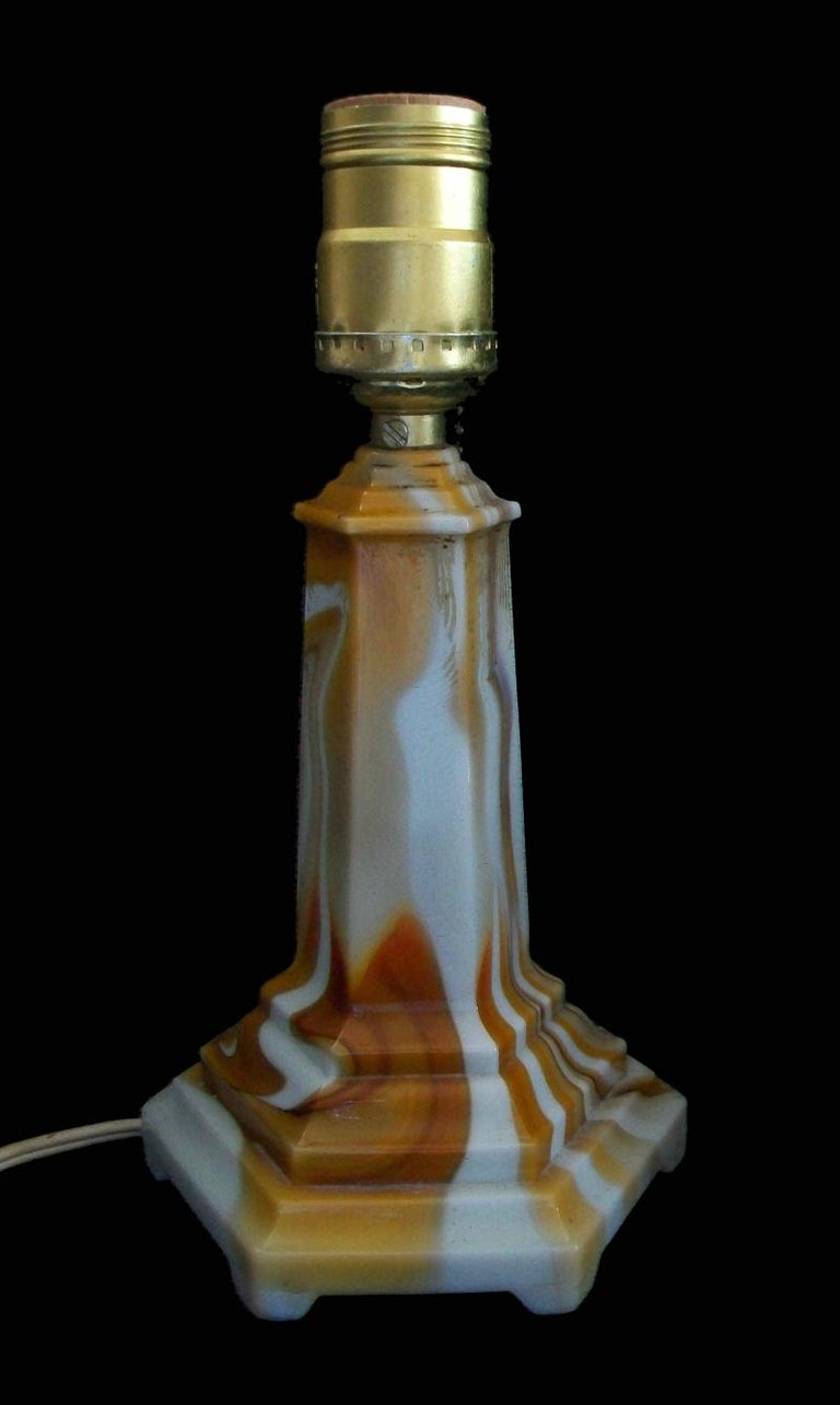 Globe Specialty Co., Art Deco Slag Glass Lamp Base, U.S.a., circa 1940's For Sale at 1stDibs