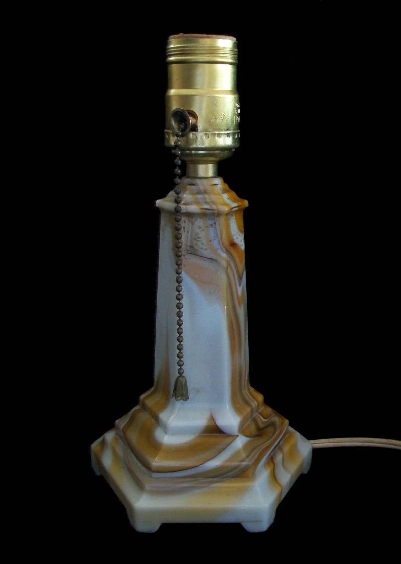 Hand-Crafted Globe Specialty Co., Art Deco Slag Glass Lamp Base, U.S.a., circa 1940's For Sale