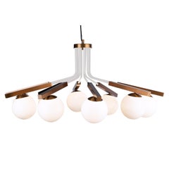 Contemporary Art Deco inspired Globe Pendant Lamp Black and Brushed Bronze Metal
