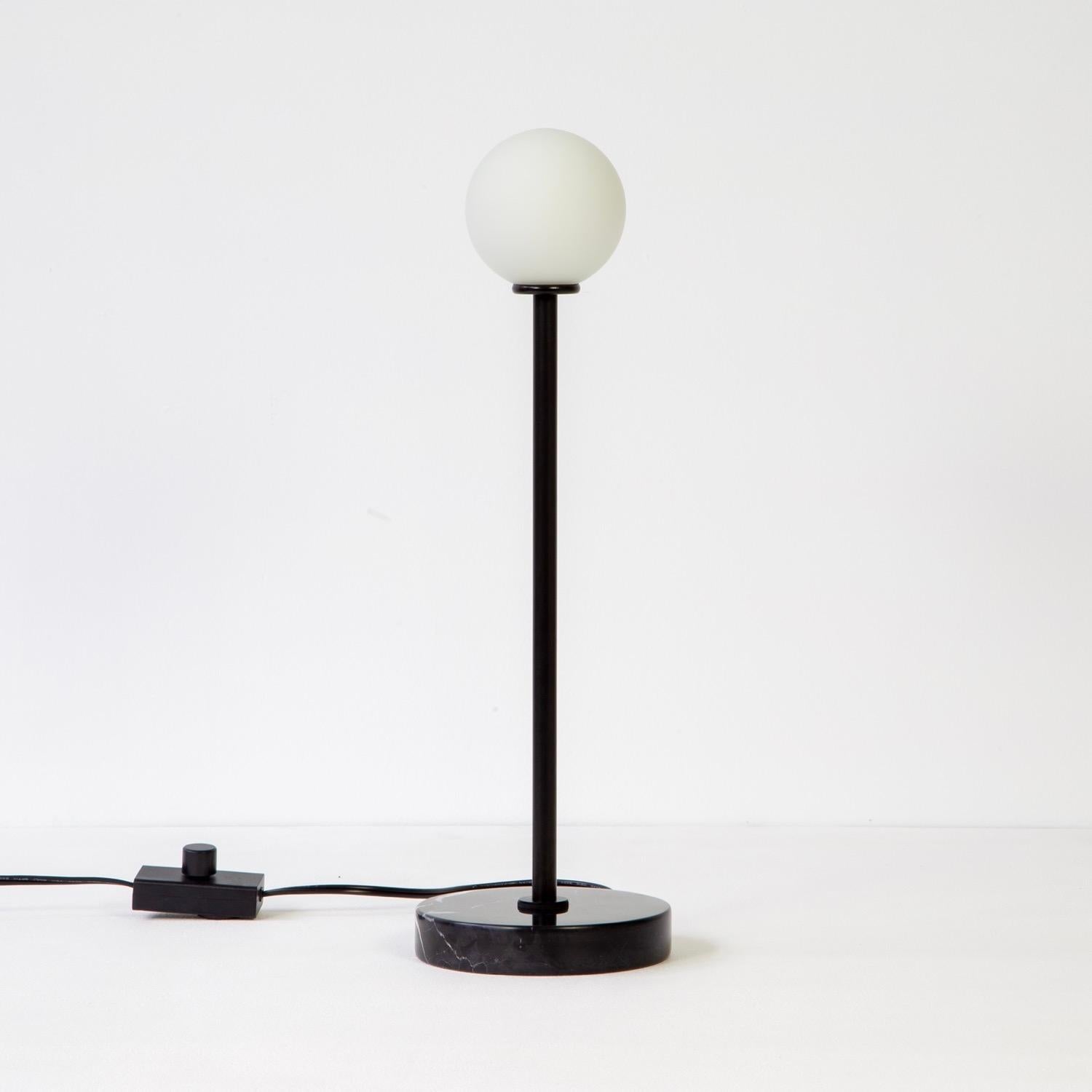 American Globe Table Lamp by Research.Lighting, Black, Marble Base, LED, Dimmable For Sale