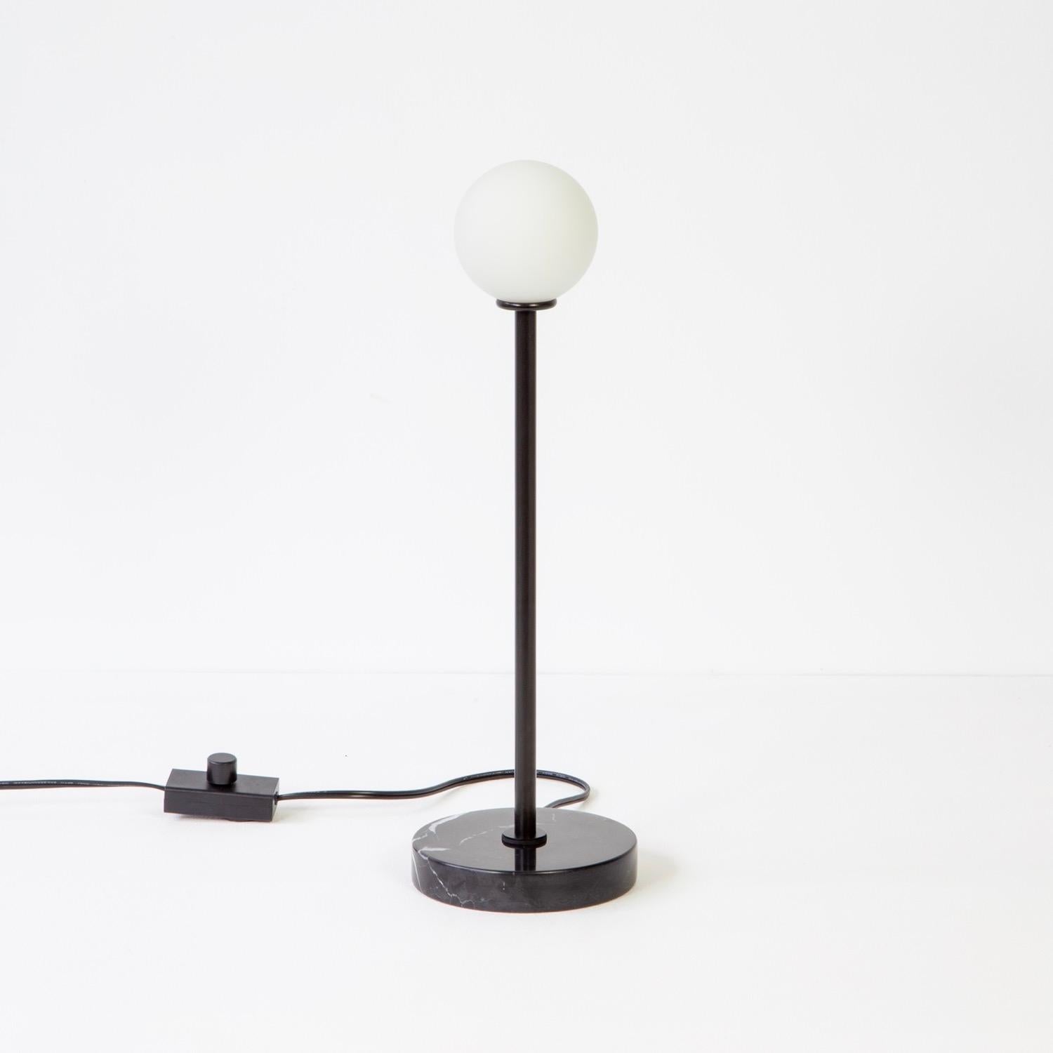 Machine-Made Globe Table Lamp by Research.Lighting, Black, Marble Base, LED, Dimmable For Sale