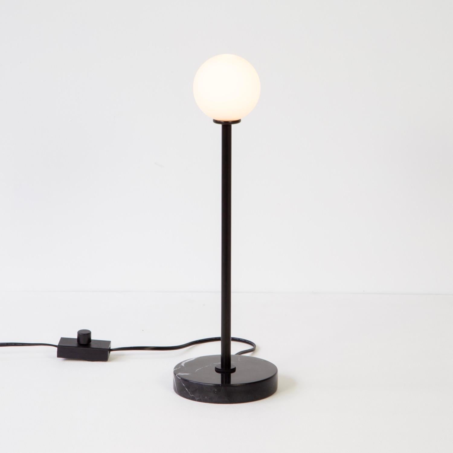 Globe Table Lamp by Research.Lighting, Black, Marble Base, LED, Dimmable In New Condition For Sale In Brooklyn, NY