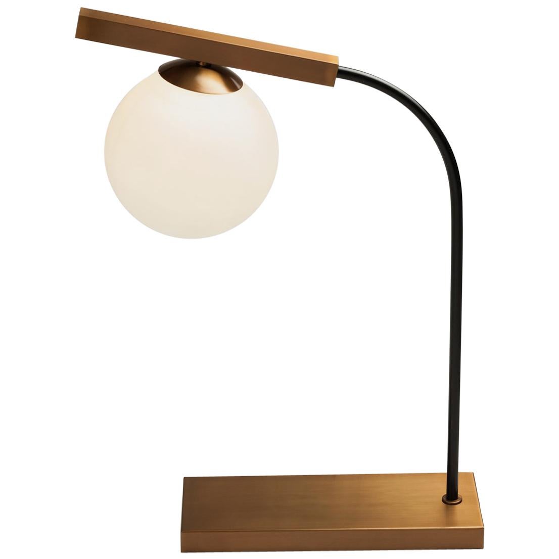 Contemporary Mid Century Inspired Globe Table Lamp in Bonze Brushed Metal Black For Sale