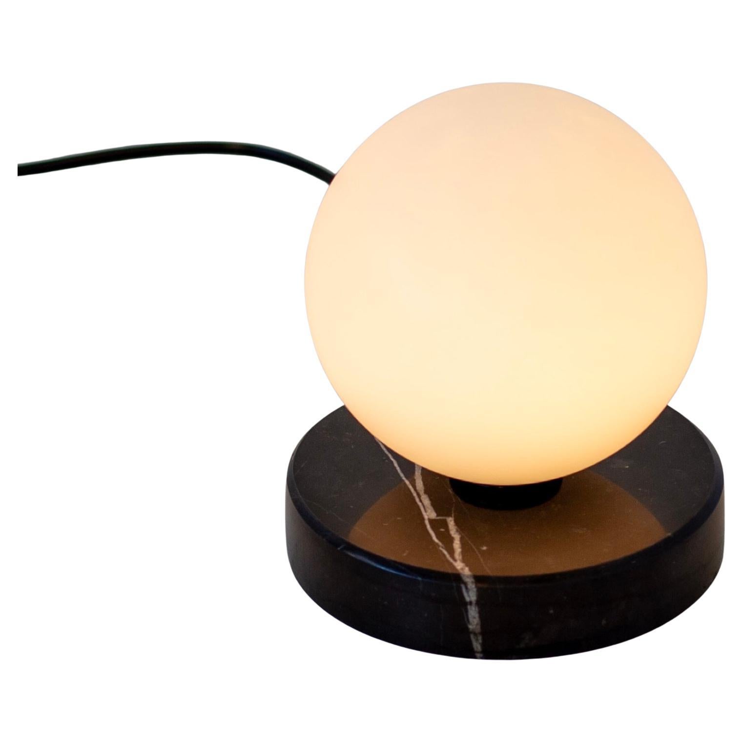 Globe Table Lamp, Research.Lighting, Small, 5in Glass, Black, Marble, Dimmable