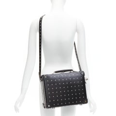 Globe Trotter 13" black leather silver studs skull charm mini crossbody trunk