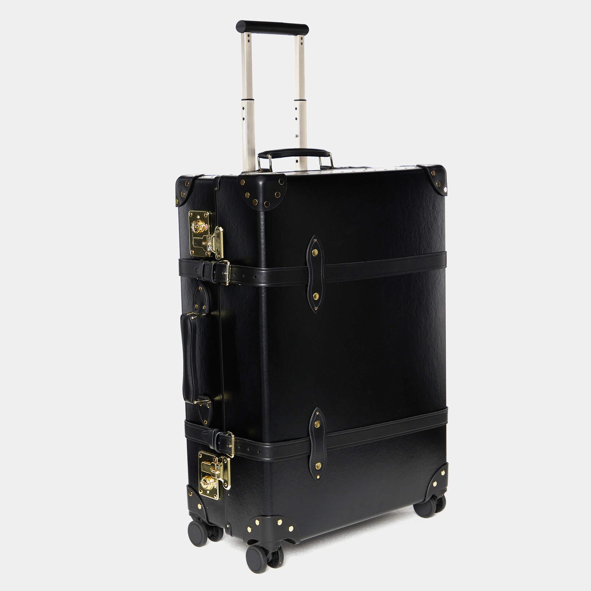 Globus Trotter Schwarzes Faserband und Leder Centenary Carry On Suitcase Herren