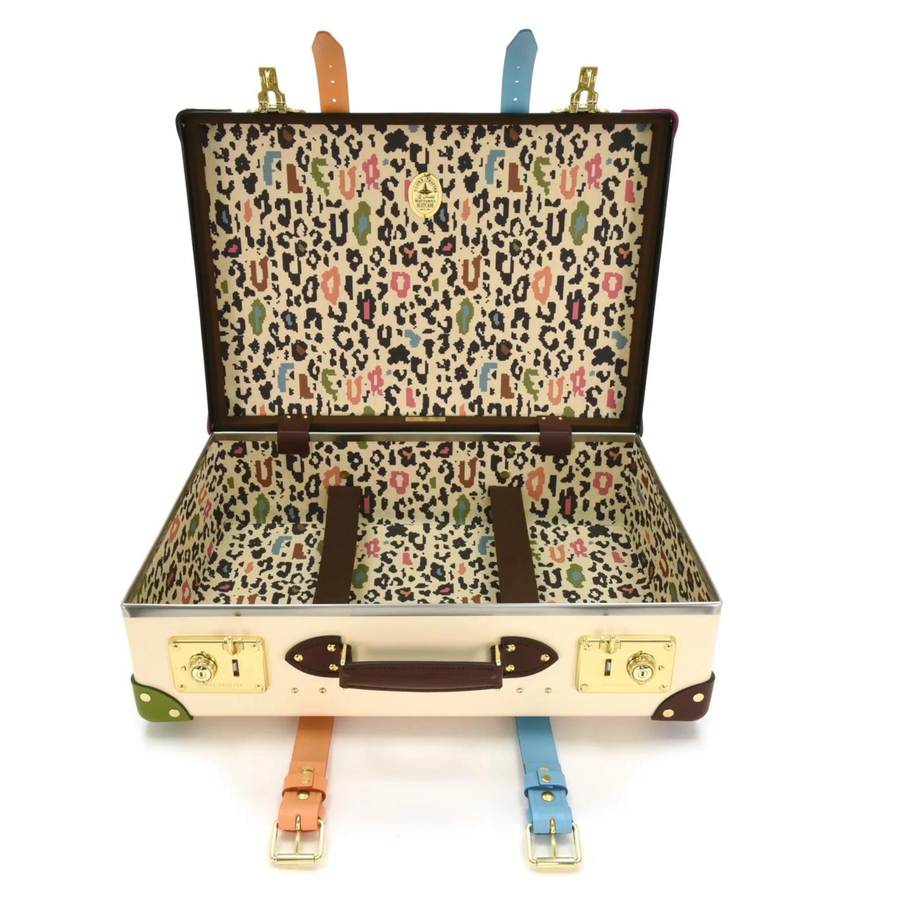 Modern Globe-Trotter X Golf le Fleur* Centenary 20” suitcase, Cream, Pink, Green, UK.