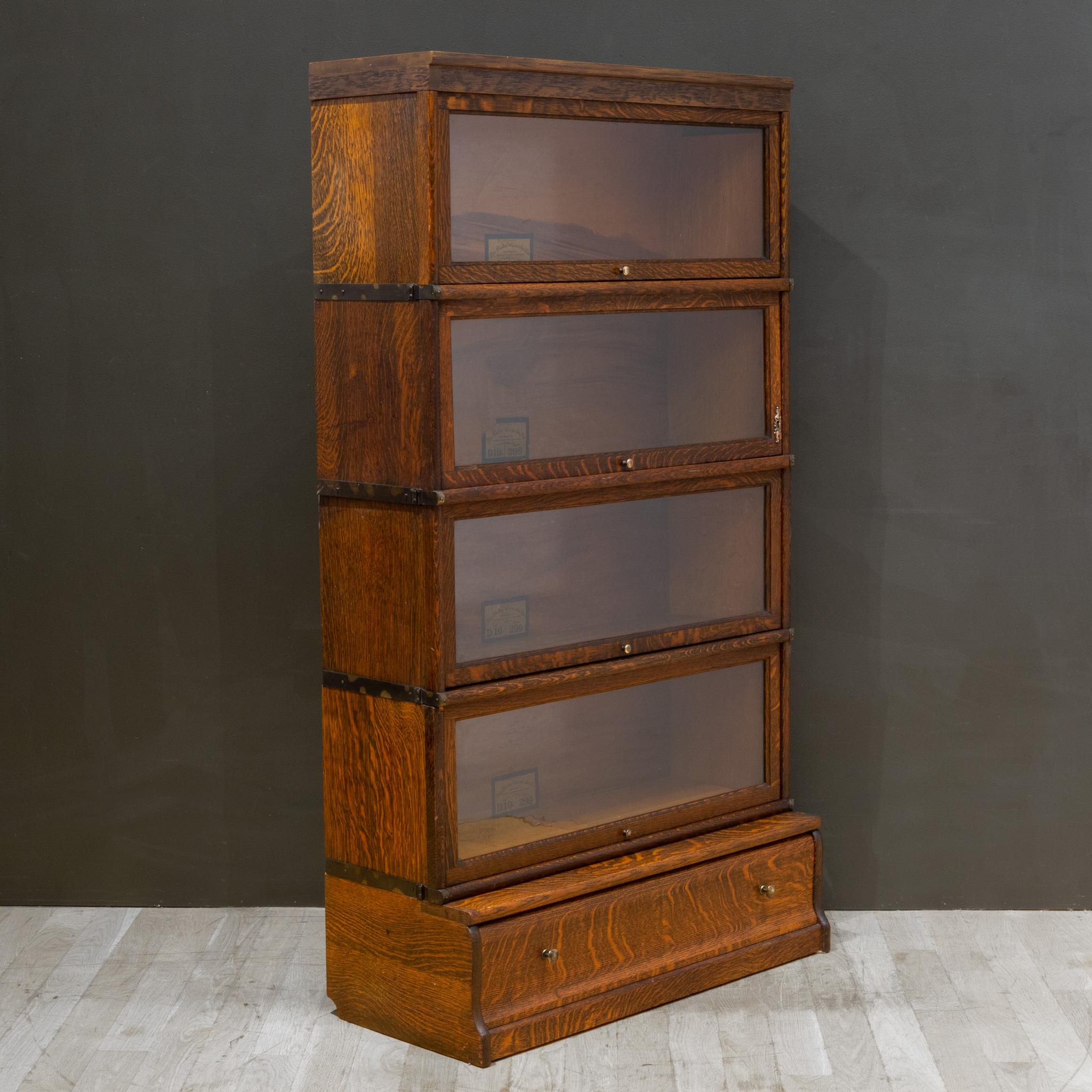Industrial Globe-Wernicke 4 Stack Lawyer's Bookcase with Rare Bottom Drawer c.1910