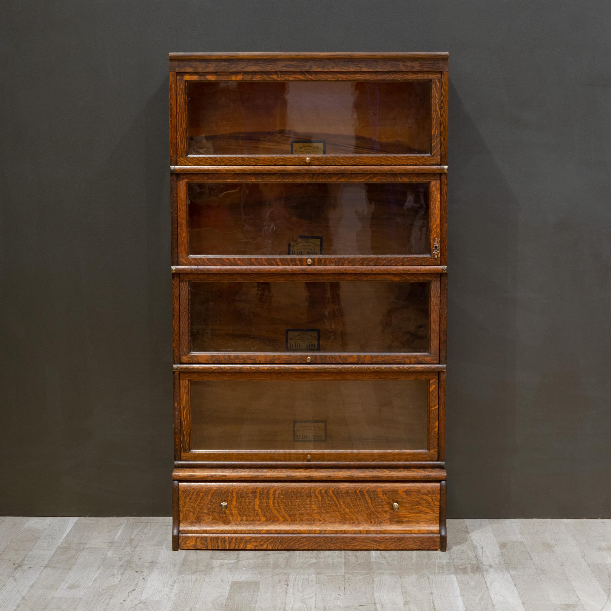 Industrial Globe-Wernicke 4 Stack Lawyer's Bookcase with Rare Bottom Drawer c.1910