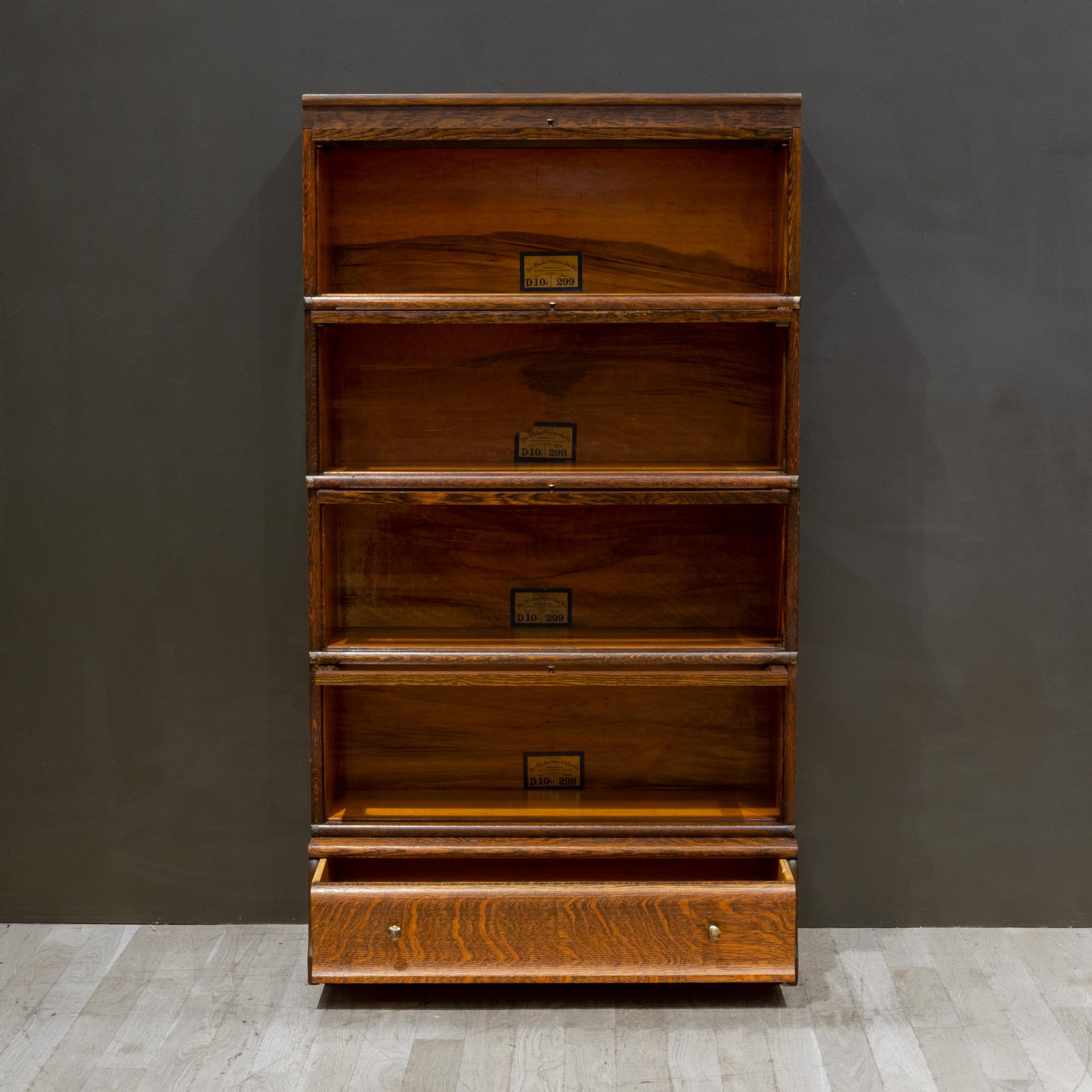 Globe-Wernicke 4 Stack Lawyer's Bookcase with Rare Bottom Drawer c.1910 1