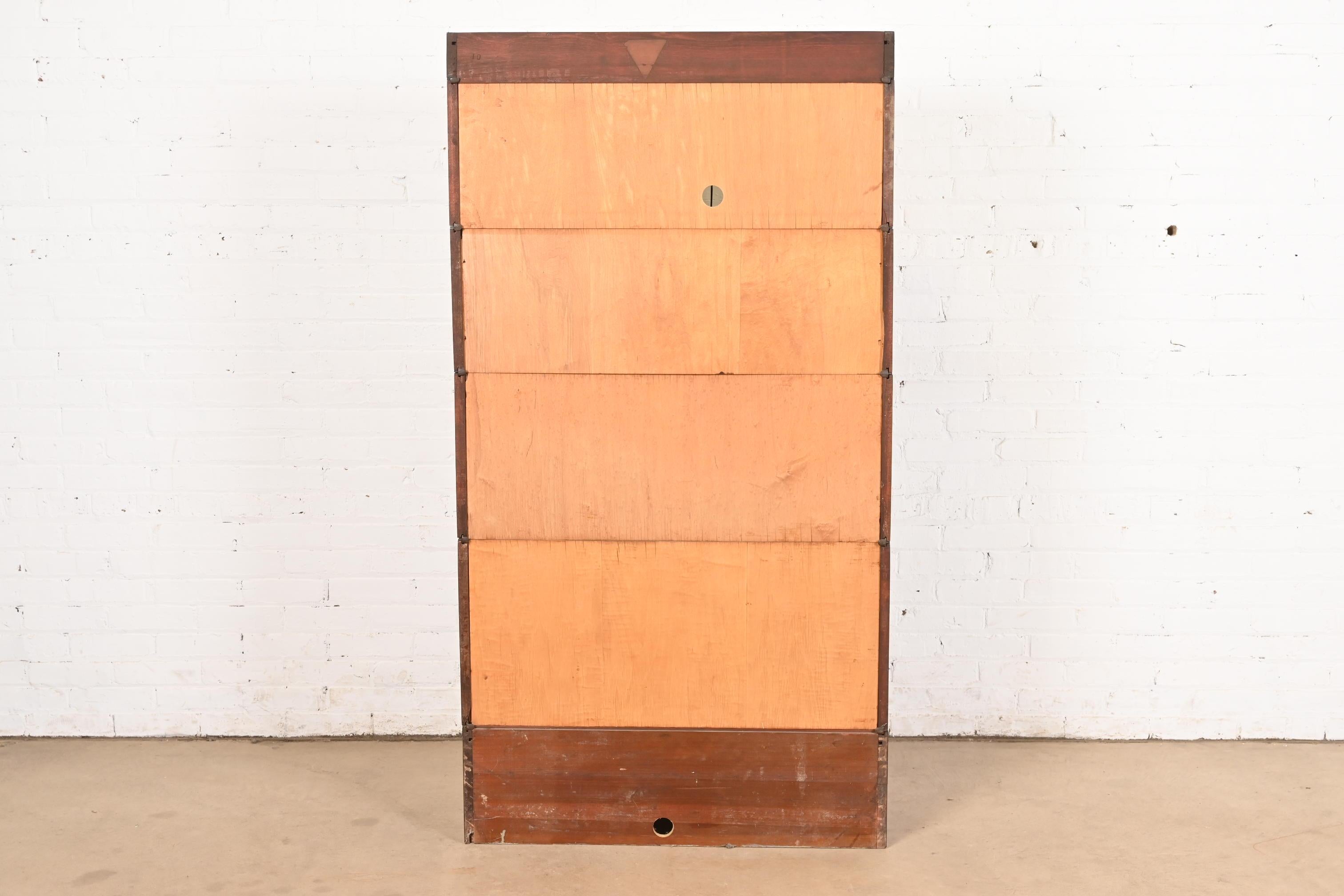 Globe Wernicke Antique Arts & Crafts Mahogany Four-Stack Barrister Bookcase For Sale 4