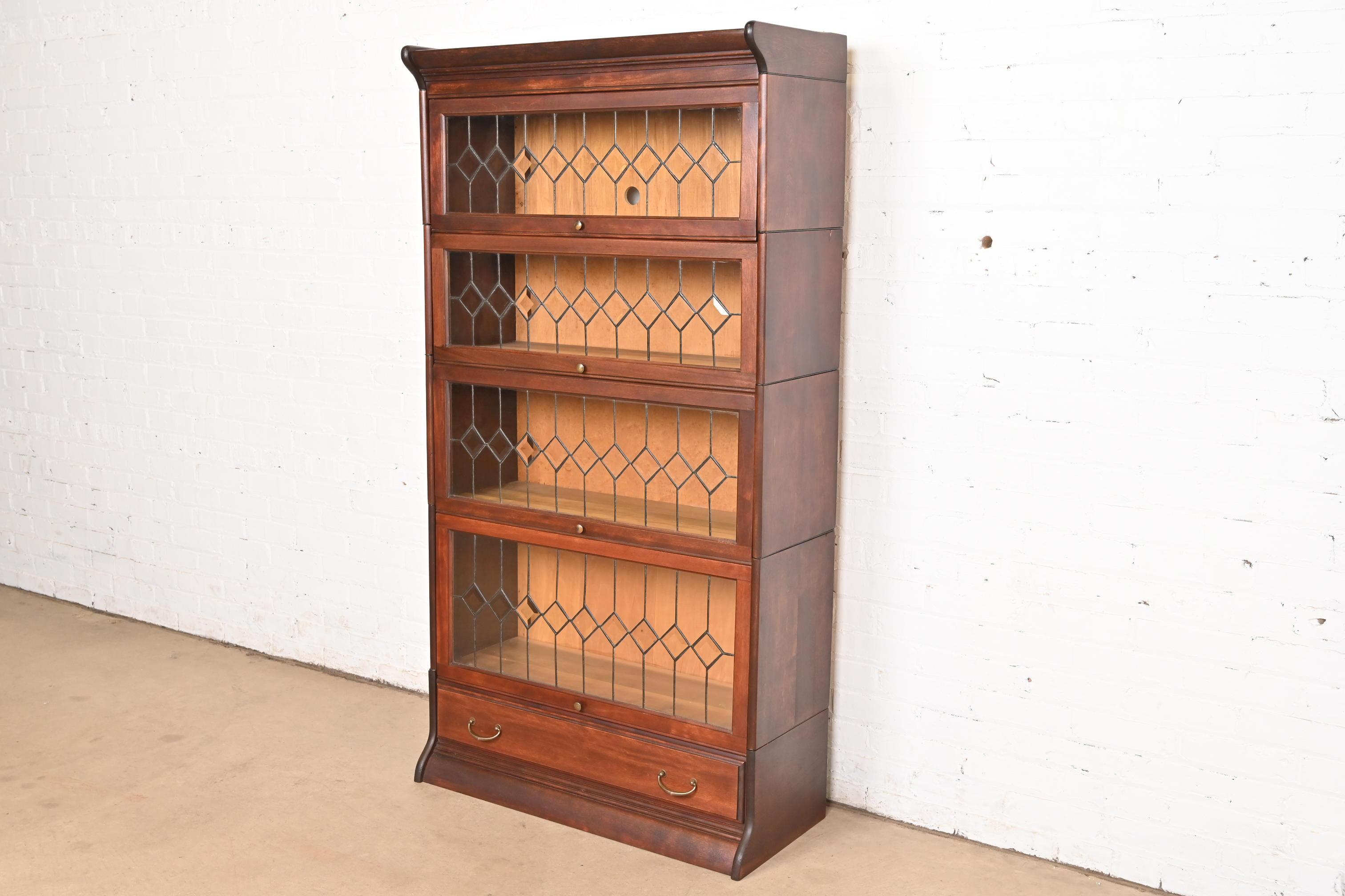 American Globe Wernicke Antique Arts & Crafts Mahogany Four-Stack Barrister Bookcase For Sale