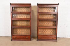 Globe Wernicke Antique Arts & Crafts Mahogany Four-Stack Barrister Bookcases