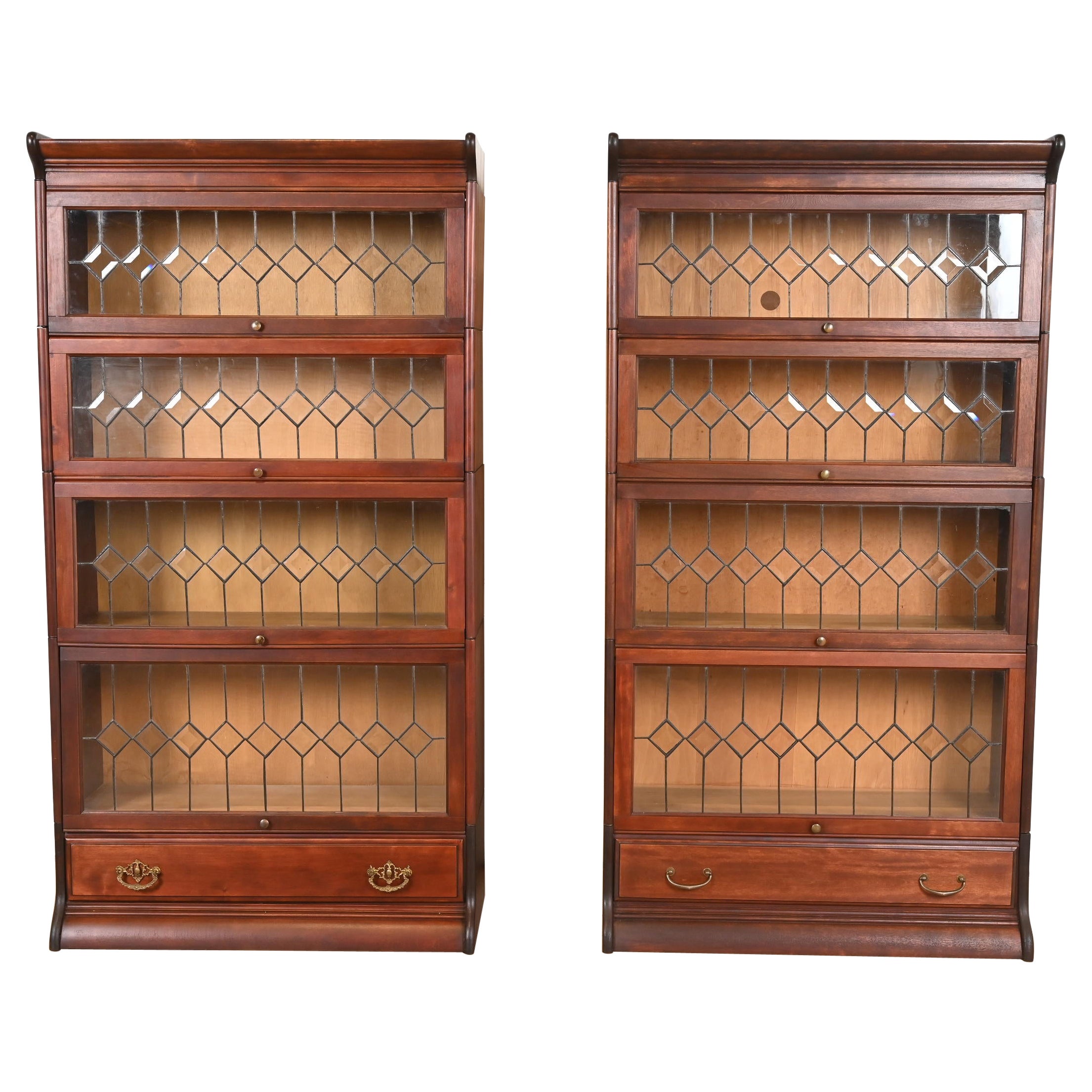 Globe Wernicke Antique Arts & Crafts Mahogany Four-Stack Barrister Bookcases