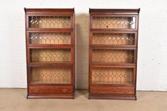 Globe Wernicke Antique Arts & Crafts Mahogany Four-Stack Barrister Bookcases