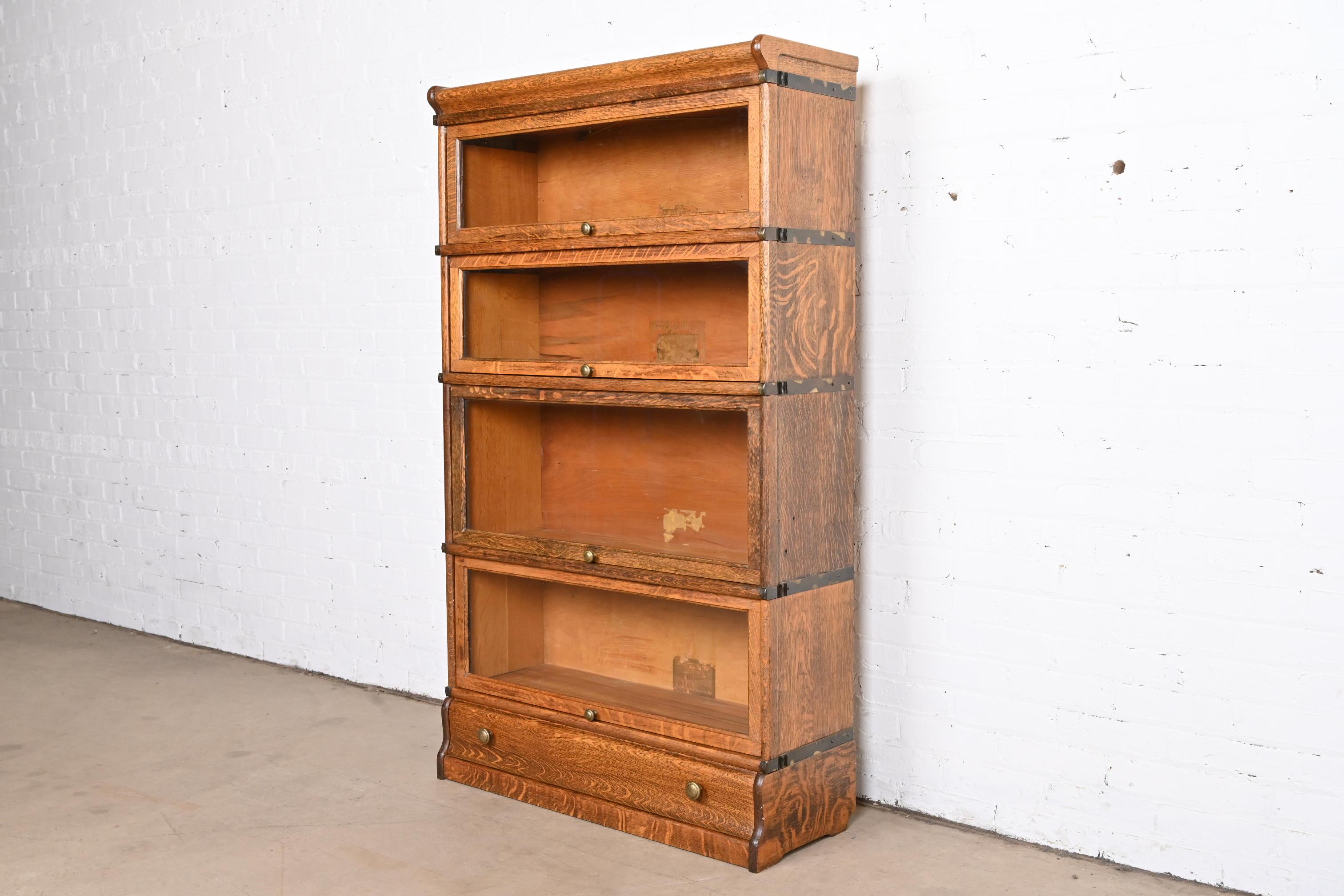 Early 20th Century Globe Wernicke Antique Arts & Crafts Oak Four-Stack Barrister Bookcase, 1920s