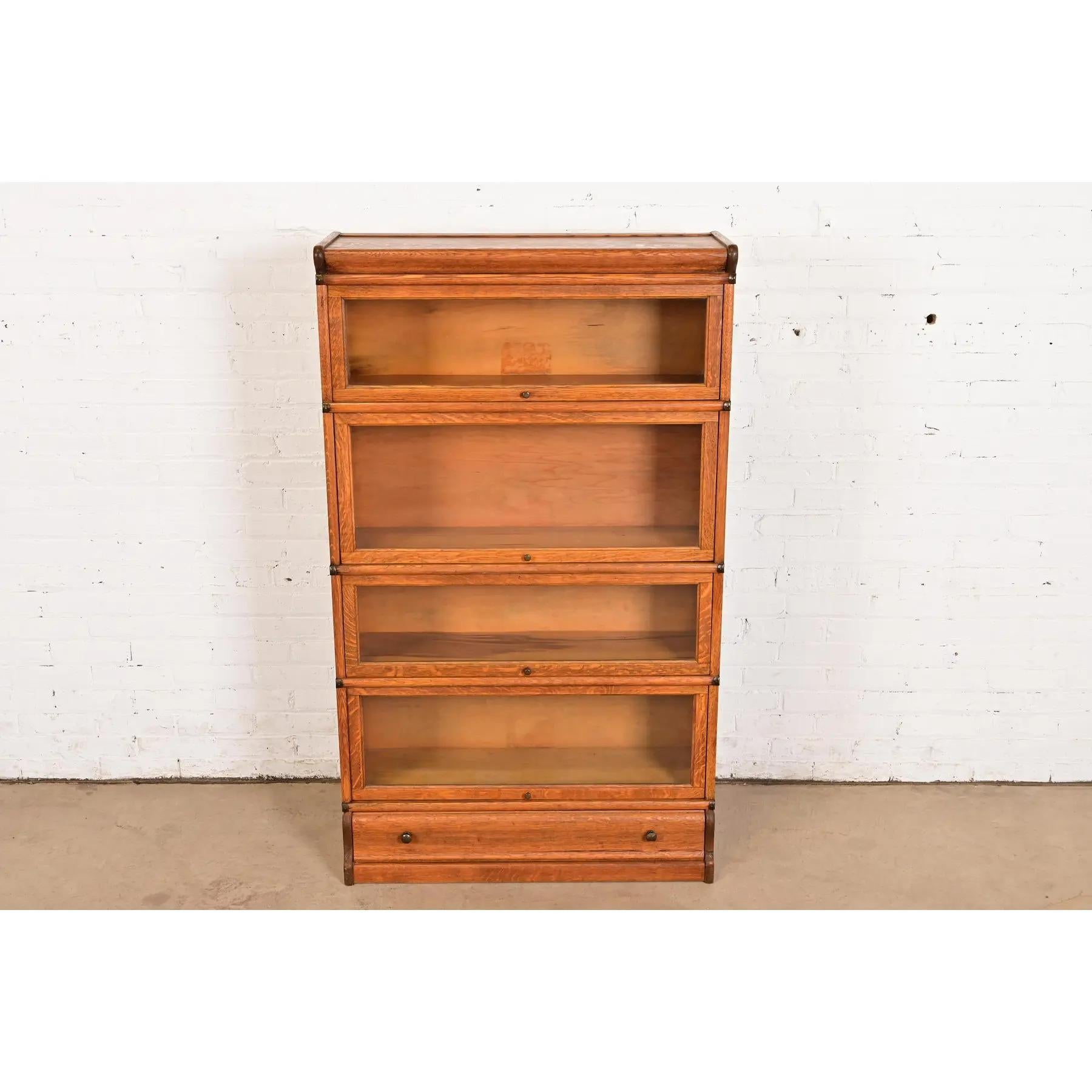 Arts and Crafts Globe Wernicke Antique Arts & Crafts Oak Four-Stack Barrister Bookcase For Sale