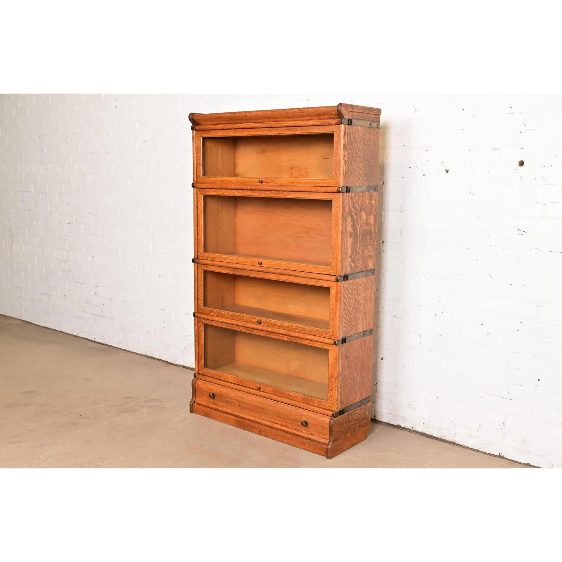 American Globe Wernicke Antique Arts & Crafts Oak Four-Stack Barrister Bookcase For Sale