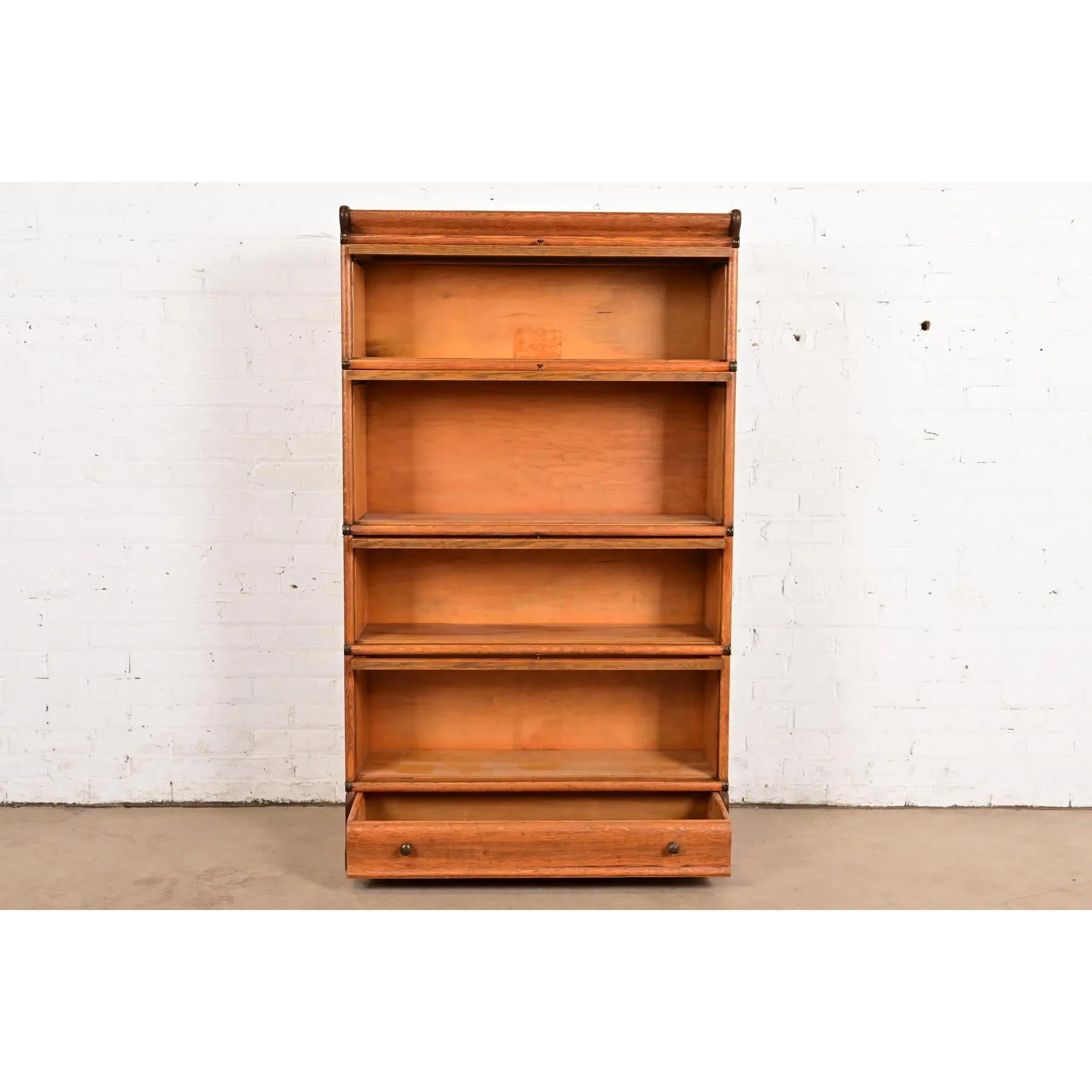 Early 20th Century Globe Wernicke Antique Arts & Crafts Oak Four-Stack Barrister Bookcase For Sale