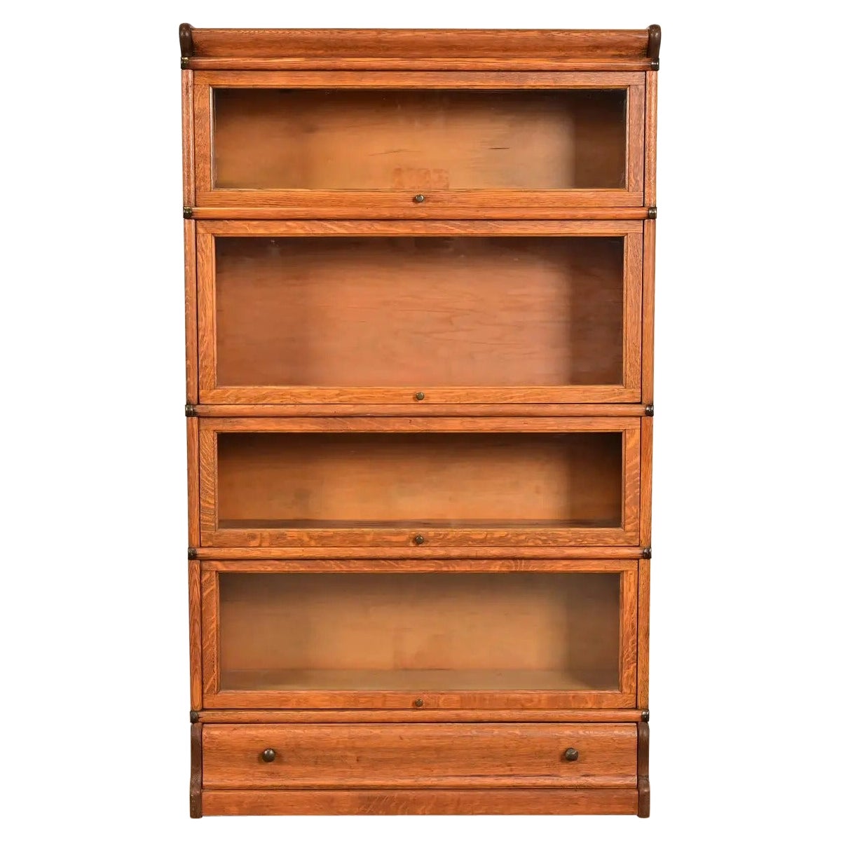 Globe Wernicke Antique Arts & Crafts Oak Four-Stack Barrister Bookcase For Sale