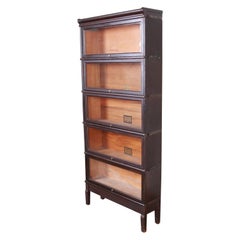 Globe-Wernicke Antique Five-Stack Dark Oak Barrister Bookcase, circa 1920s