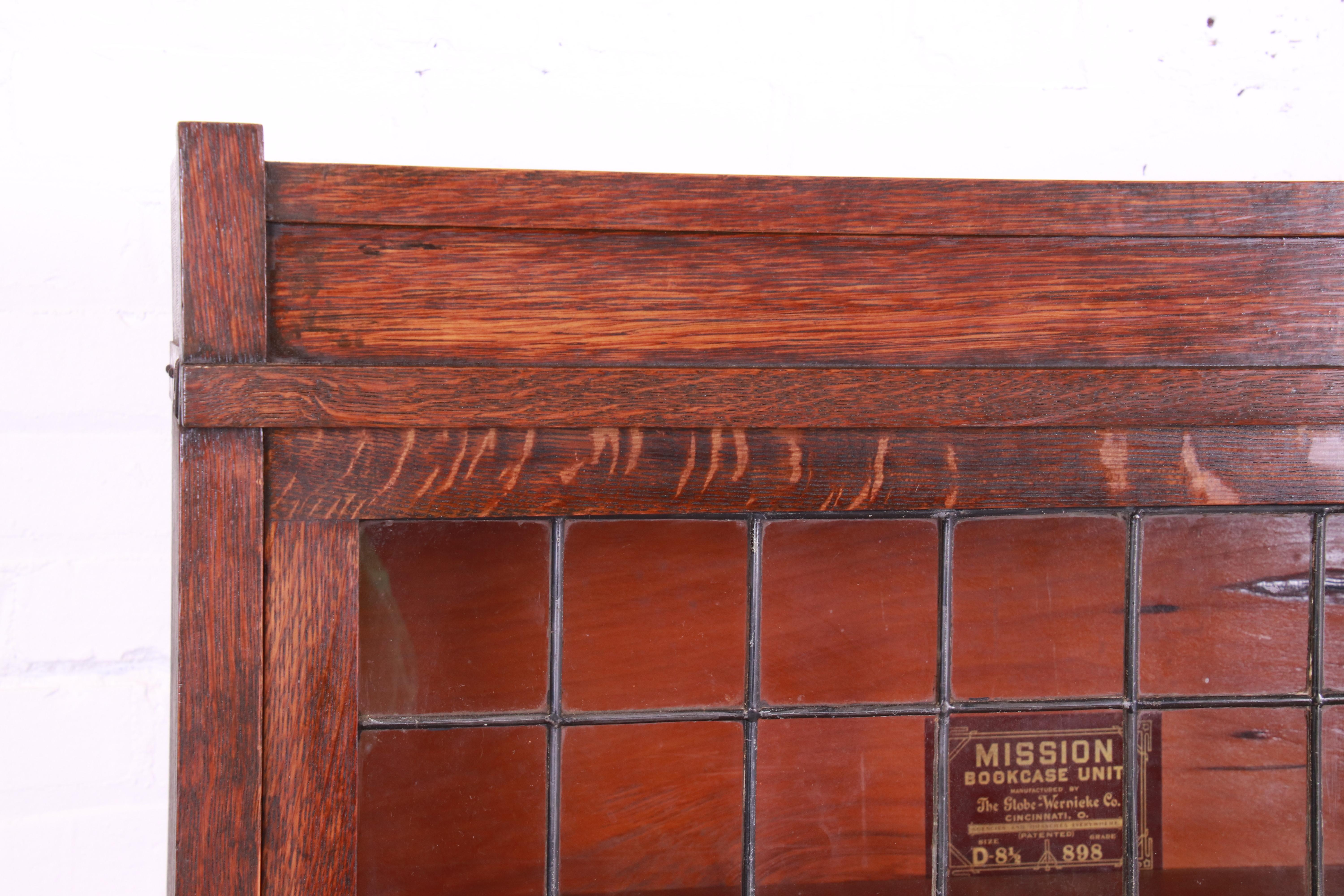 Globe Wernicke Antique Mission Oak Five-Stack Leaded Glass Barrister Bookcase 4