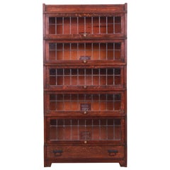 Globe Wernicke Antique Mission Oak Five-Stack Leaded Glass Barrister Bookcase