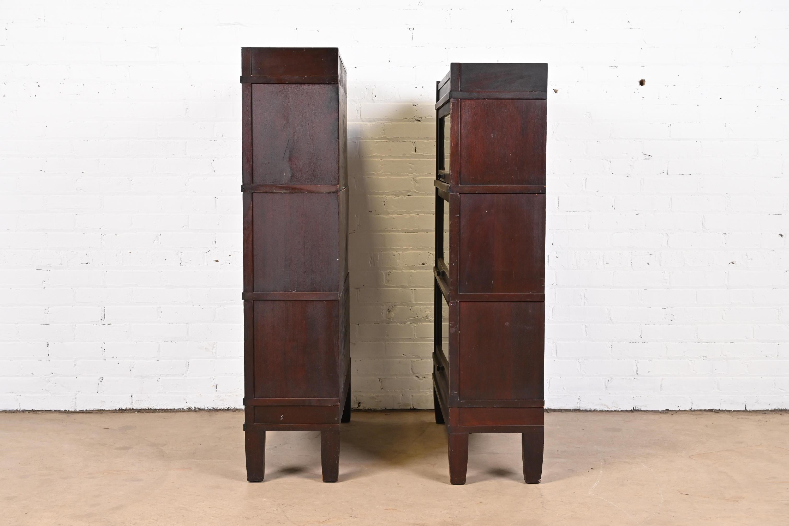 Globe Wernicke Arts and Crafts Mahogany Three-Stack Barrister Bookcases, Pair 6