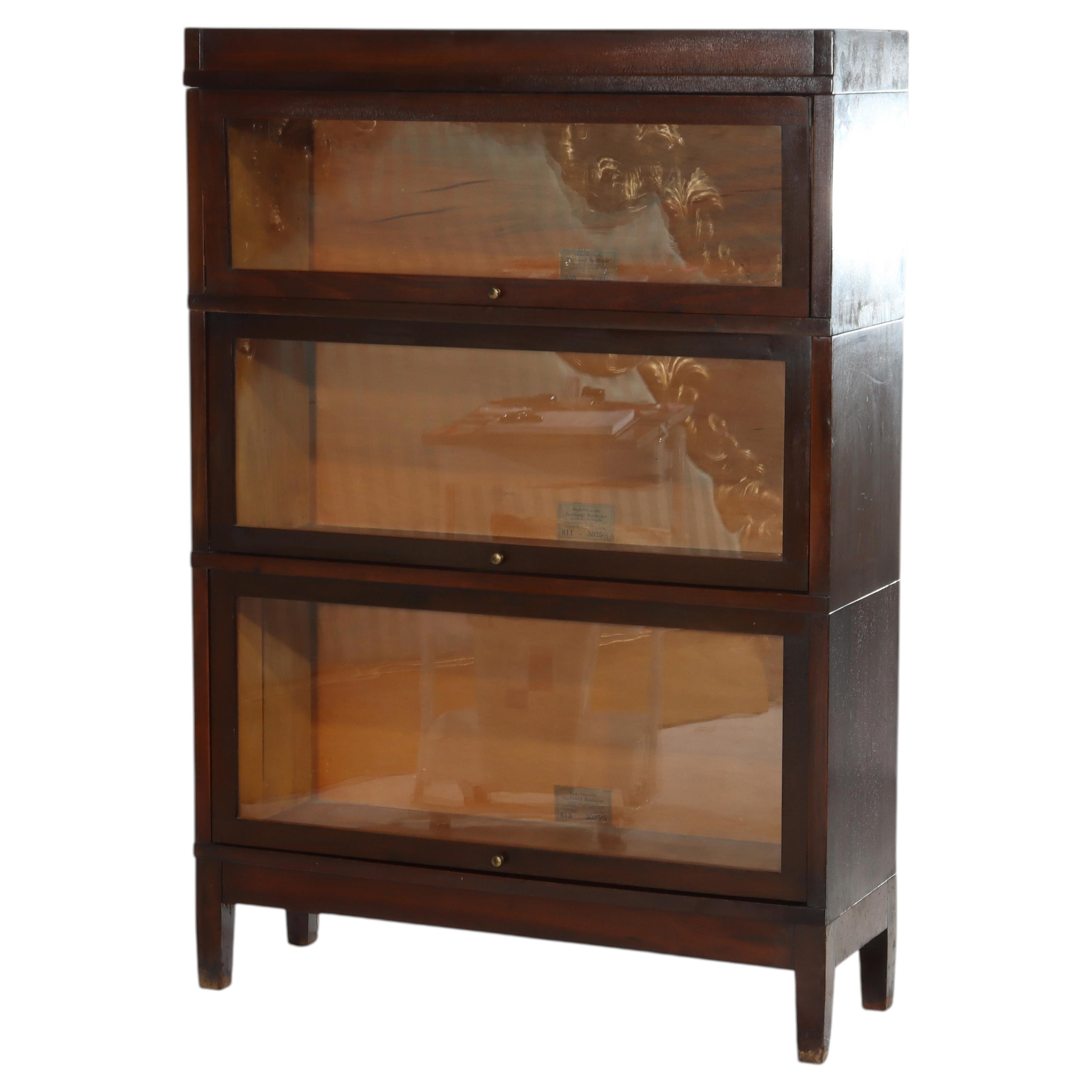 Globe Wernicke Arts & Crafts Mahogany 3-Stack Barrister Bookcase c1910