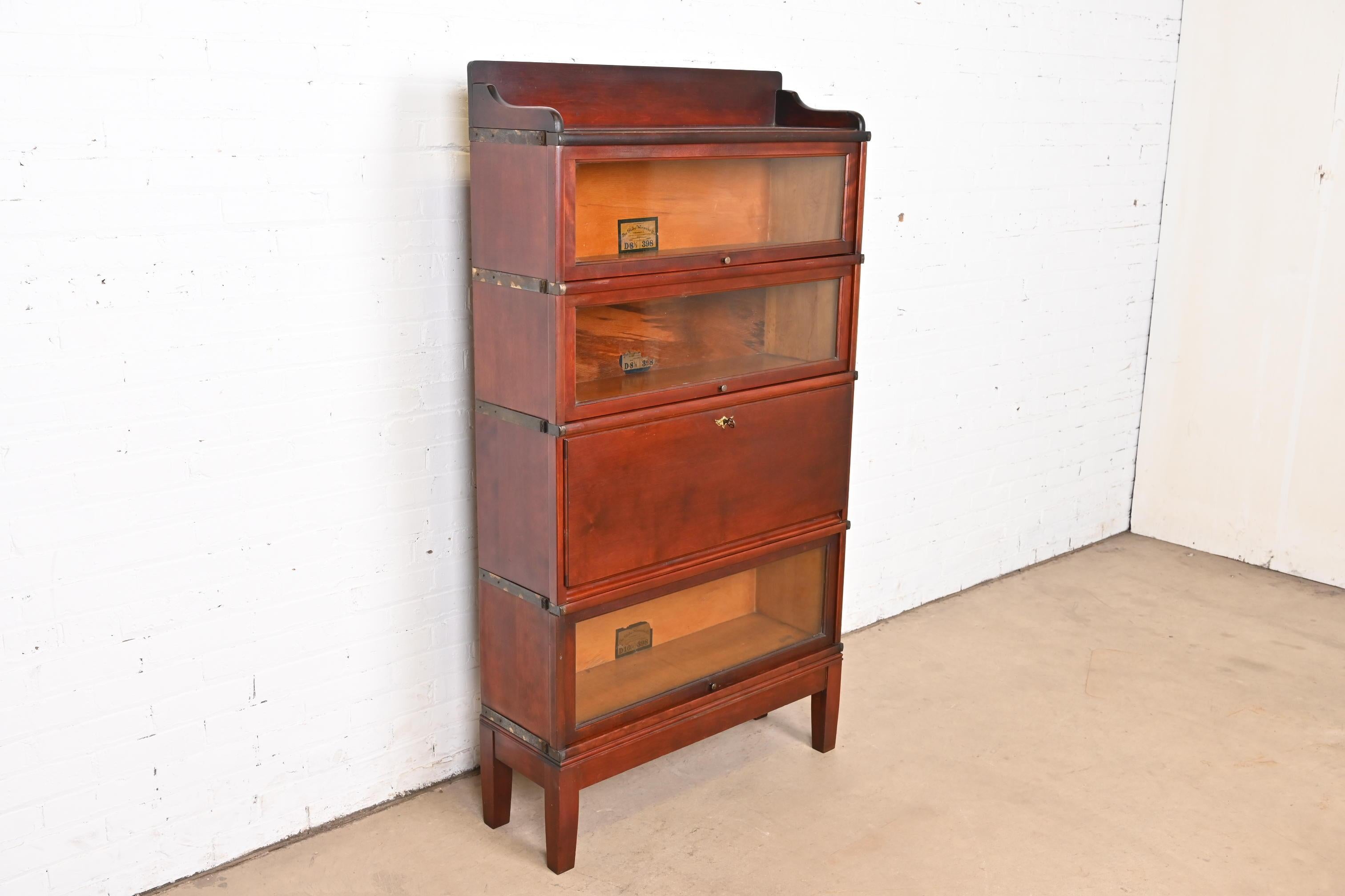 Globe Wernicke Arts & Crafts Mahogany Barrister Bookcase With Drop Front Desk In Good Condition In South Bend, IN