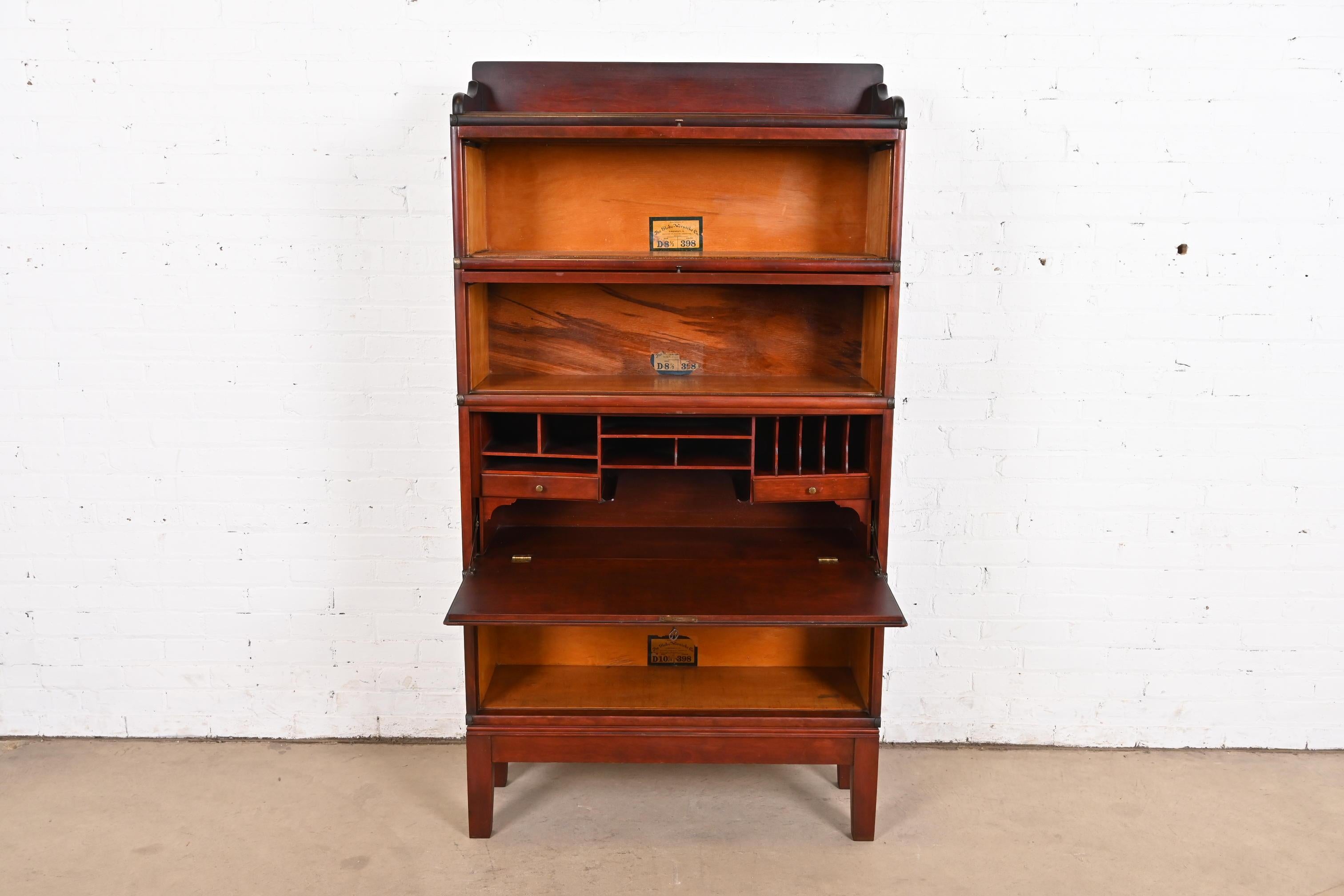 20th Century Globe Wernicke Arts & Crafts Mahogany Barrister Bookcase With Drop Front Desk