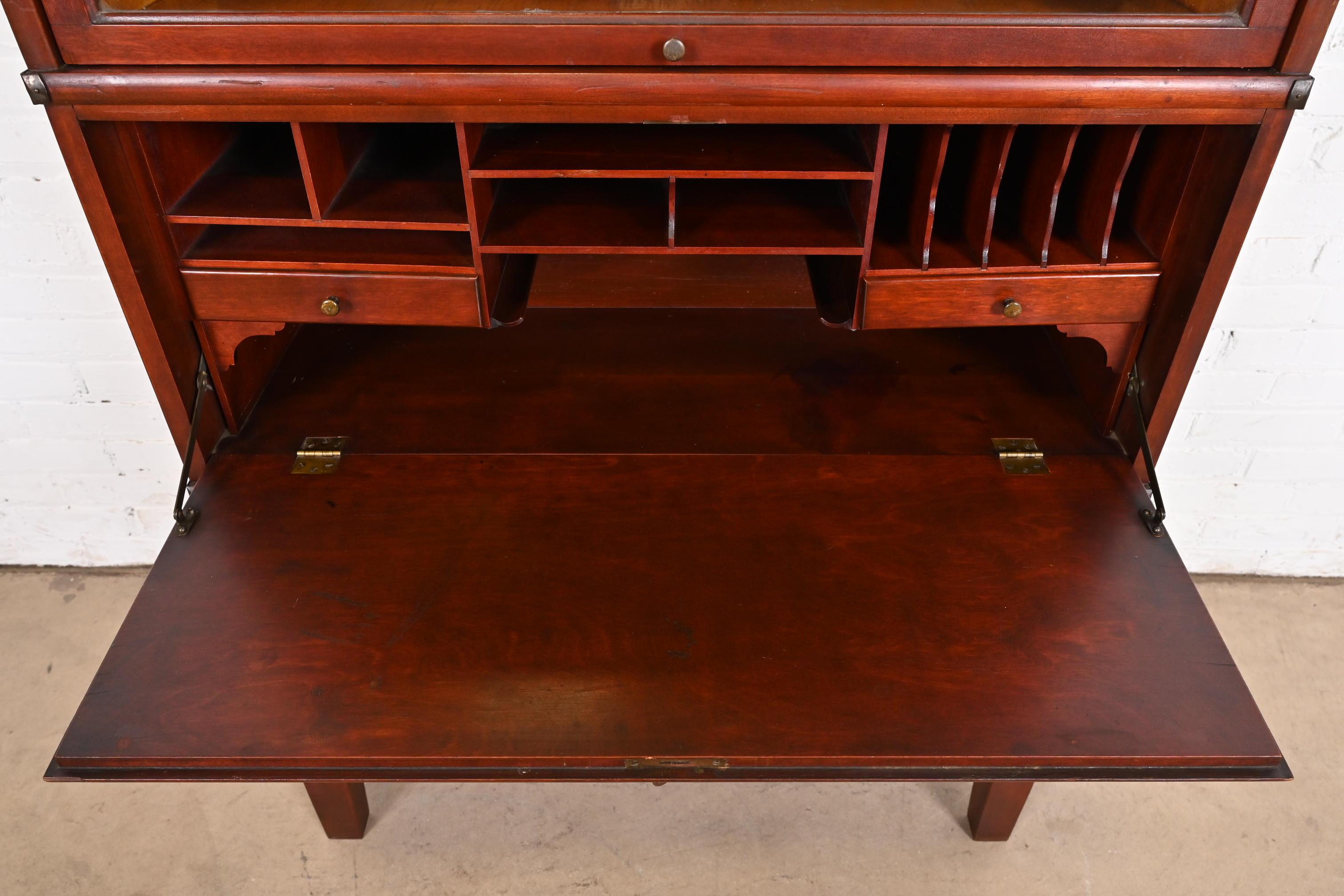 Brass Globe Wernicke Arts & Crafts Mahogany Barrister Bookcase With Drop Front Desk