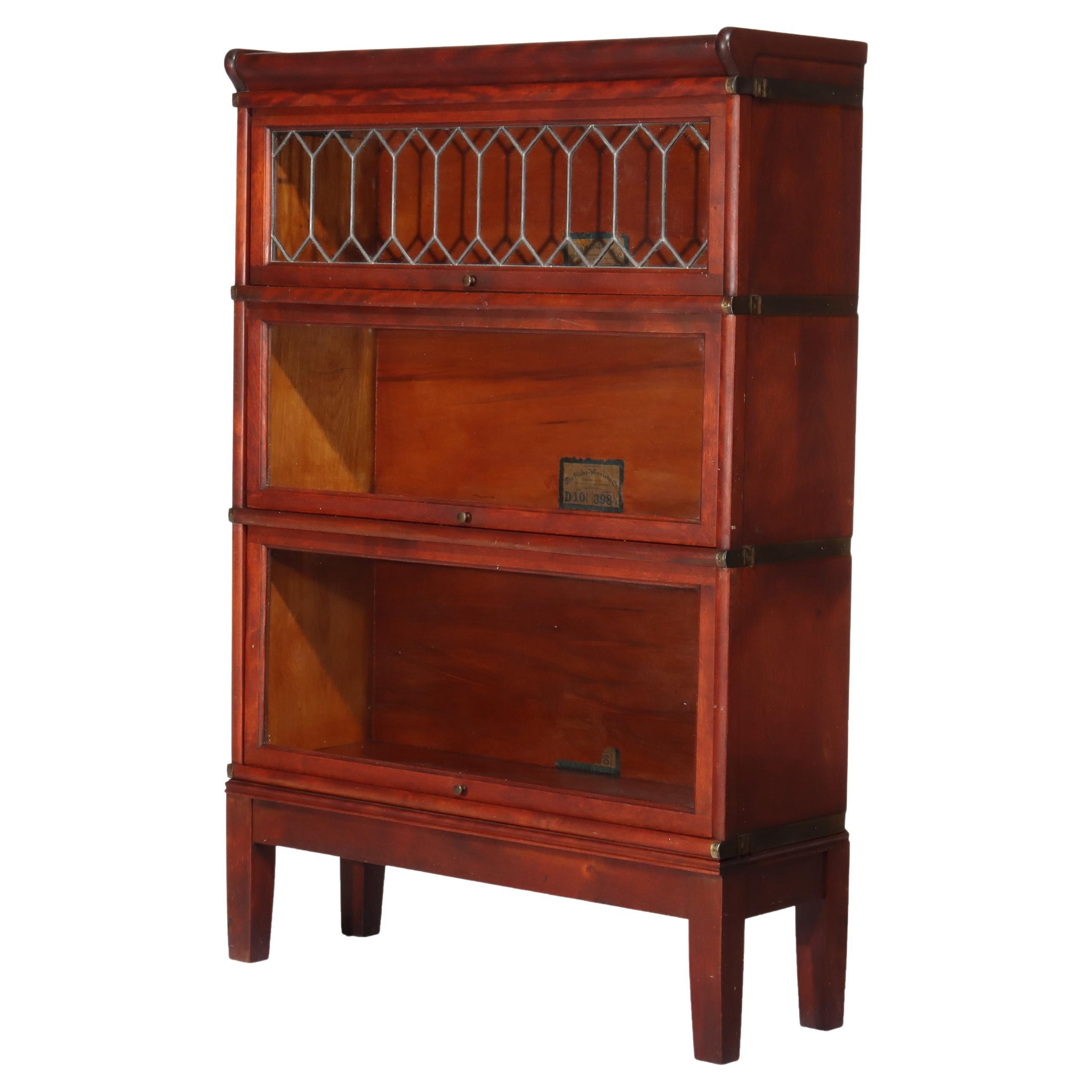Globe Wernicke Librería de barrister de caoba y cristal emplomado Arts & Crafts c1920