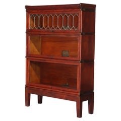 Globe Wernicke Arts & Crafts Mahogany & Leaded Glass Barrister Bookcase c1920