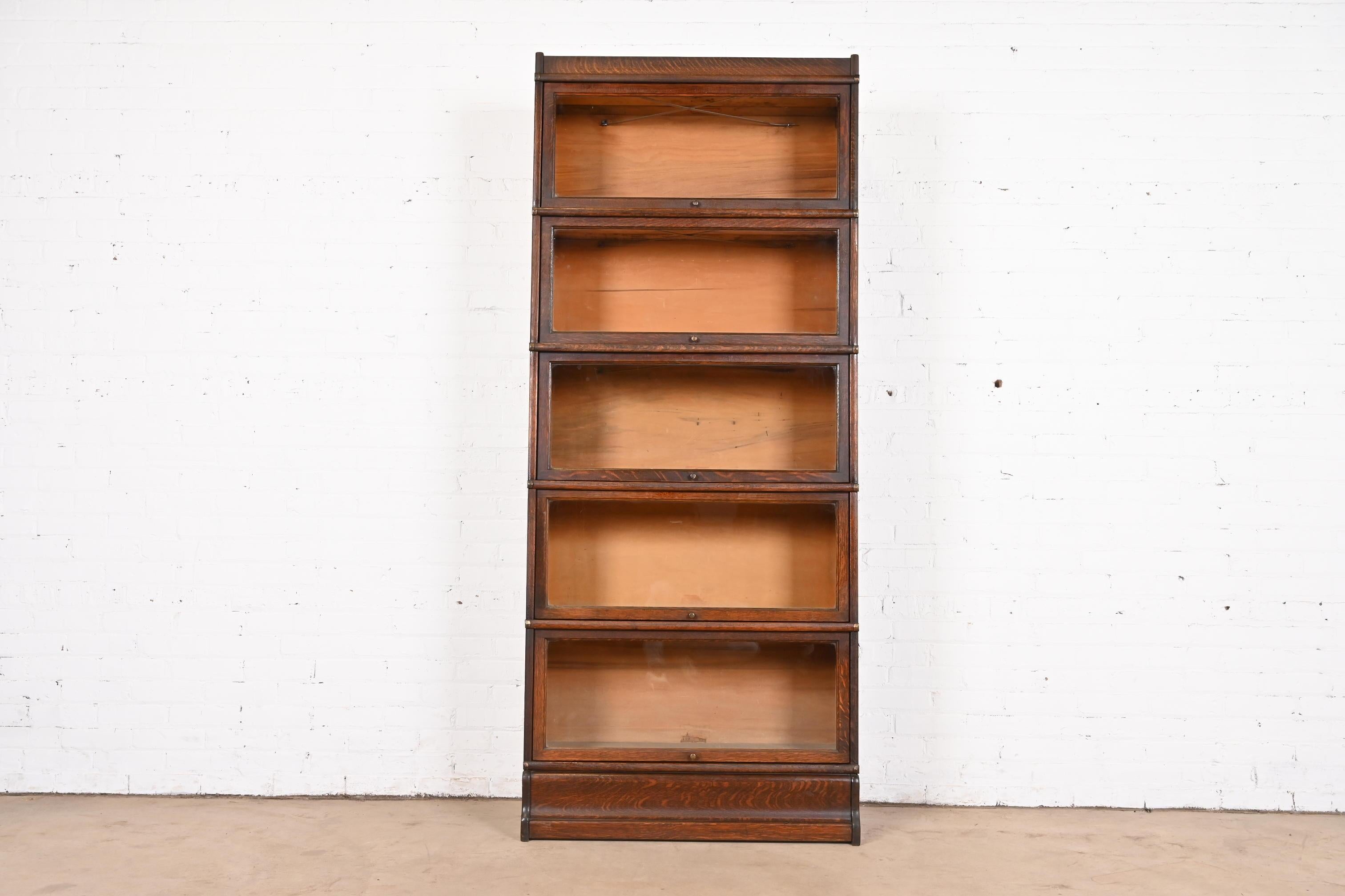 Arts and Crafts Globe Wernicke Arts & Crafts Oak Five-Stack Barrister Bookcase, Circa 1920s