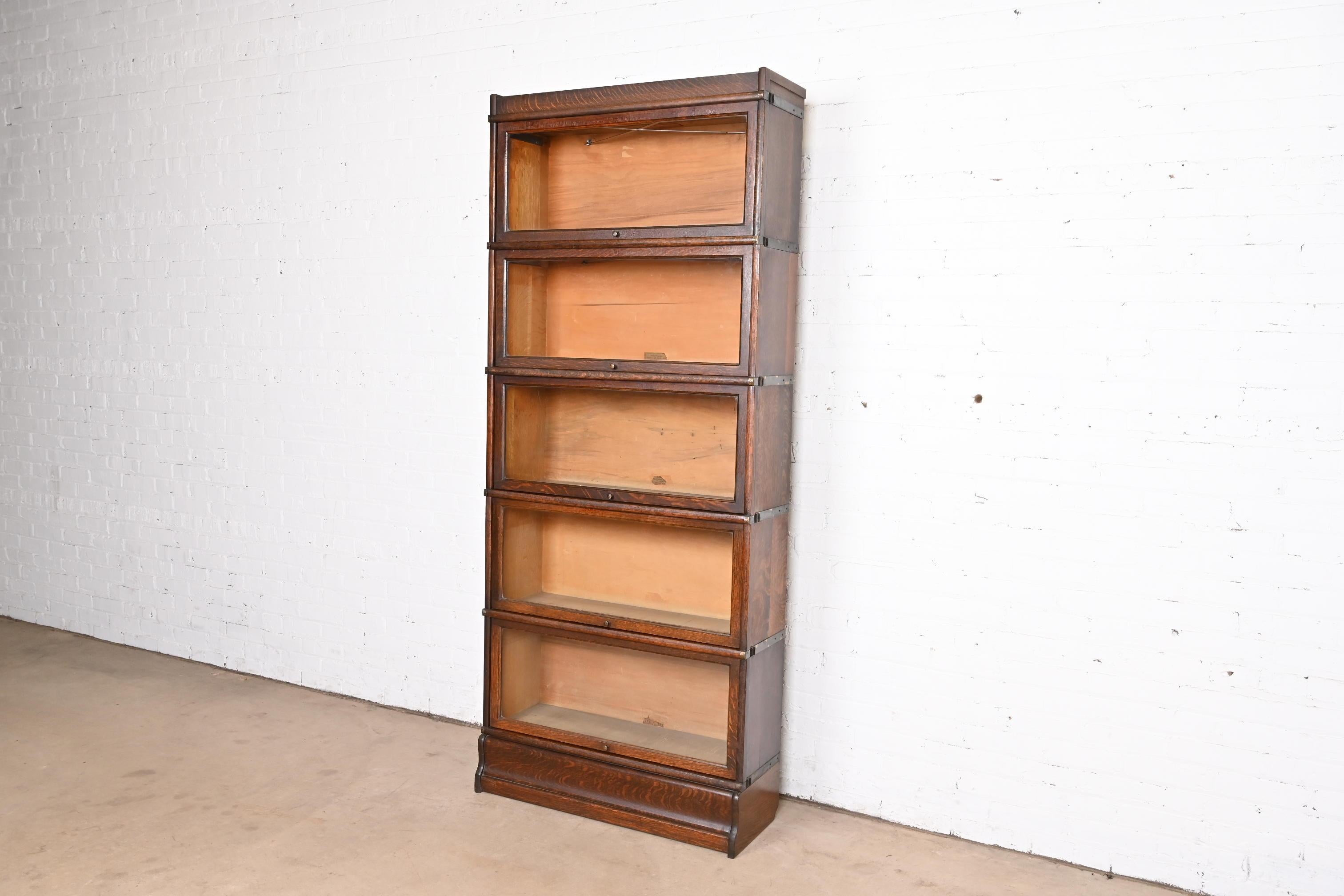 American Globe Wernicke Arts & Crafts Oak Five-Stack Barrister Bookcase, Circa 1920s