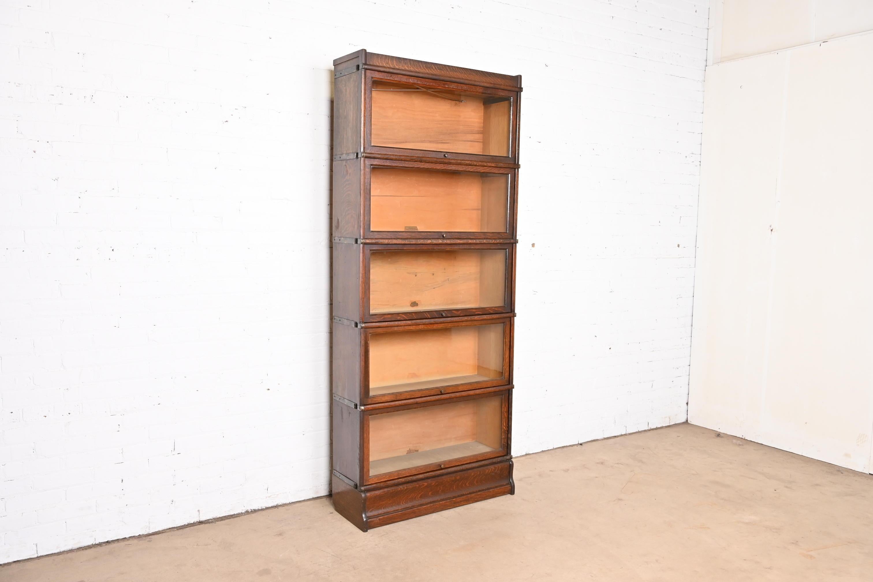 Early 20th Century Globe Wernicke Arts & Crafts Oak Five-Stack Barrister Bookcase, Circa 1920s
