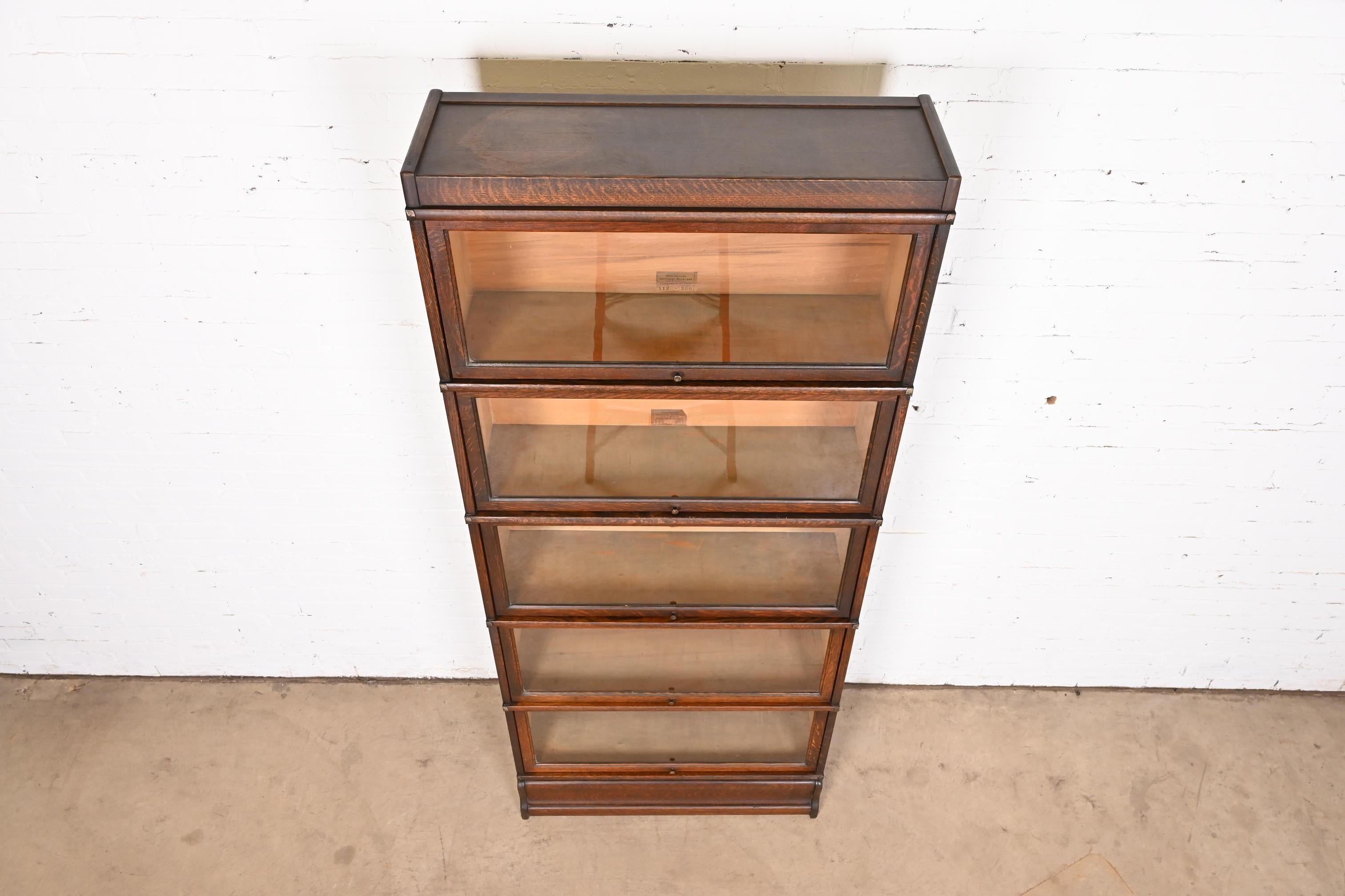 Globe Wernicke Arts & Crafts Oak Five-Stack Barrister Bookcase, Circa 1920s 1