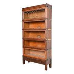 Globe Wernicke Arts & Crafts Oak Five-Stack Barrister Bookcase with Leaded Glass
