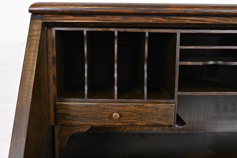 Globe Wernicke Arts and Crafts Oak Secretary Desk with Leaded Glass