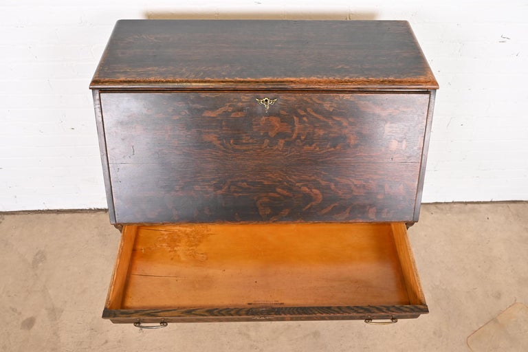 Globe Wernicke Arts and Crafts Oak Secretary Desk with Leaded Glass