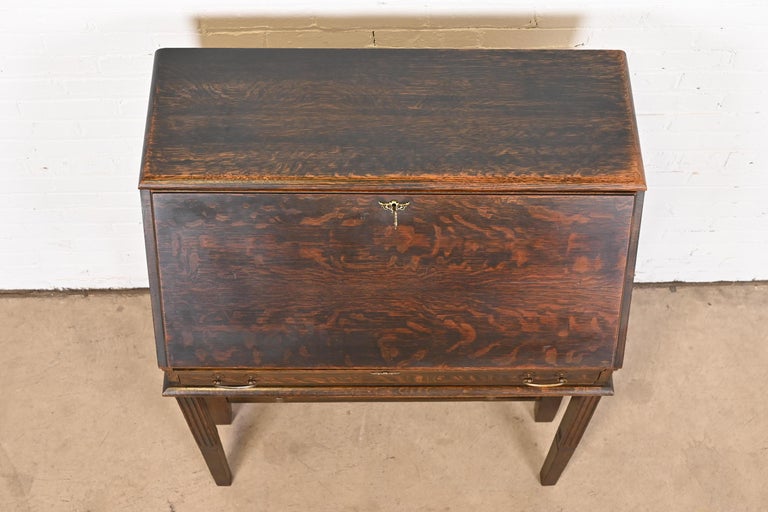 Globe Wernicke Arts and Crafts Oak Secretary Desk with Leaded Glass