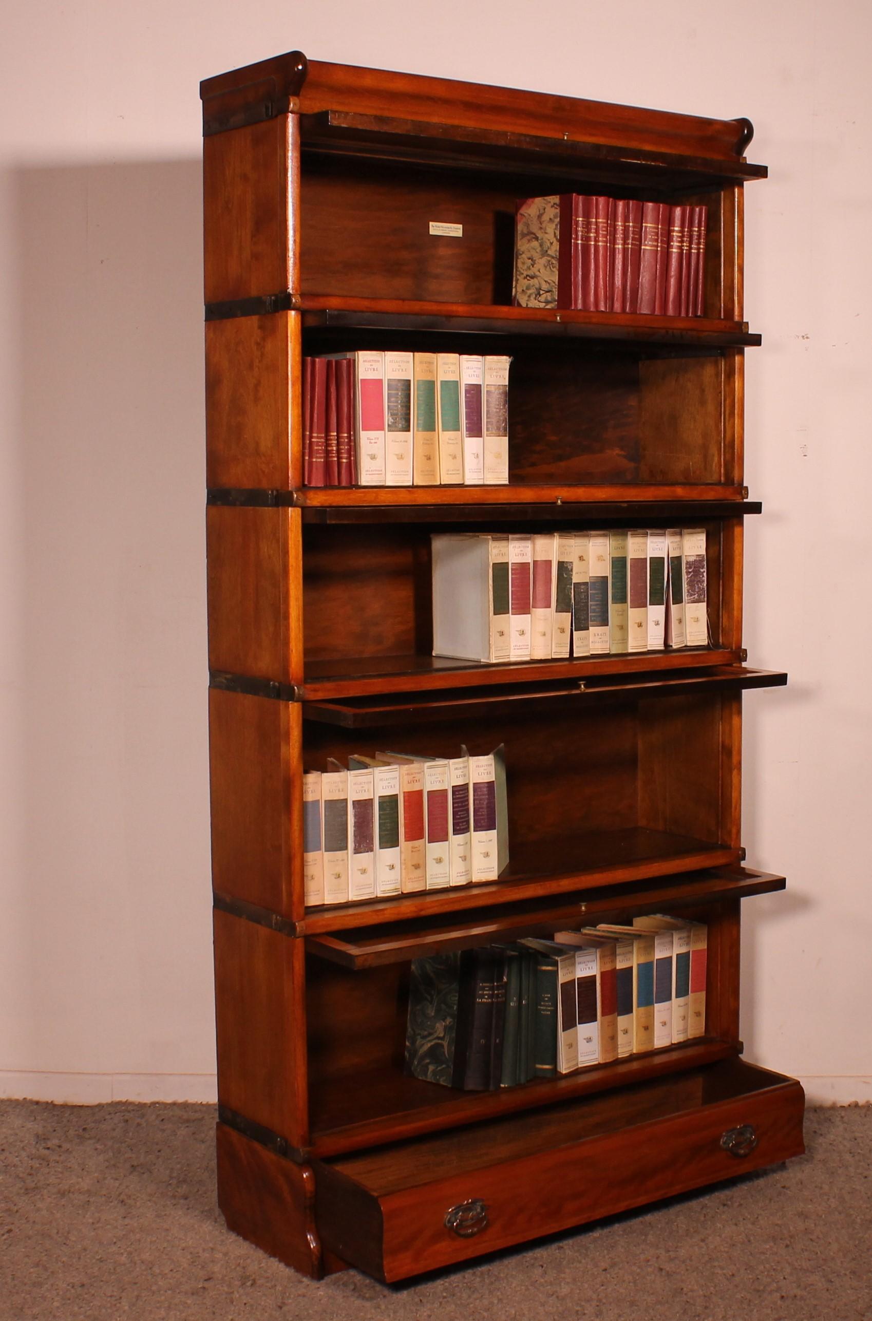 British Globe Wernicke Bookcase In Fruit Wood Of 5 Elements With Drawer For Sale