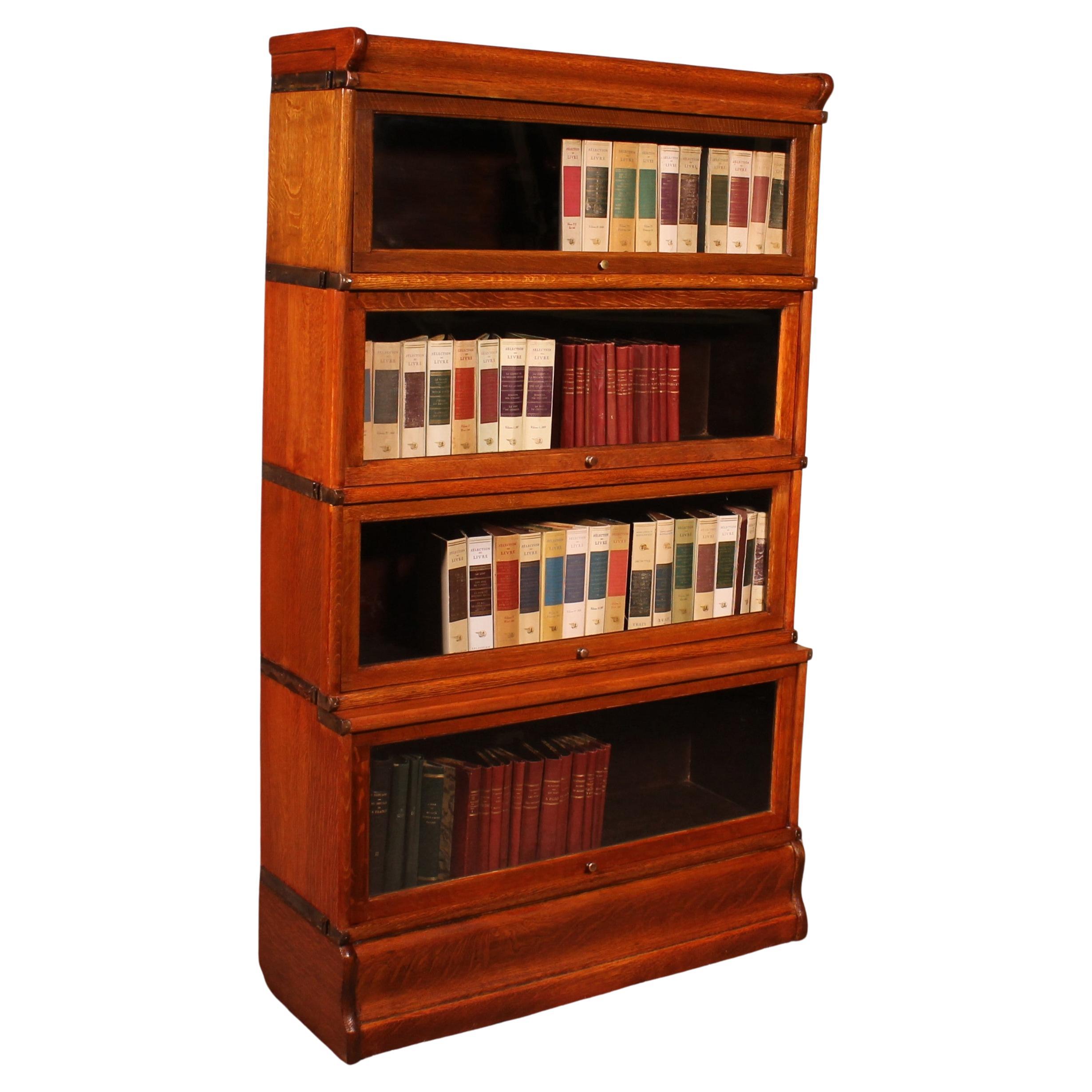 Globe Wernicke Bookcase In Oak Of 4 Elements With A Advanced Lower Part For Sale