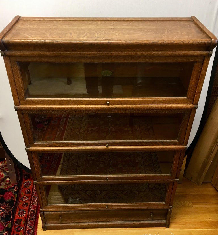 Globe Wernicke Company Ltd. Signed Oak and Glass Barrister Bookcase at