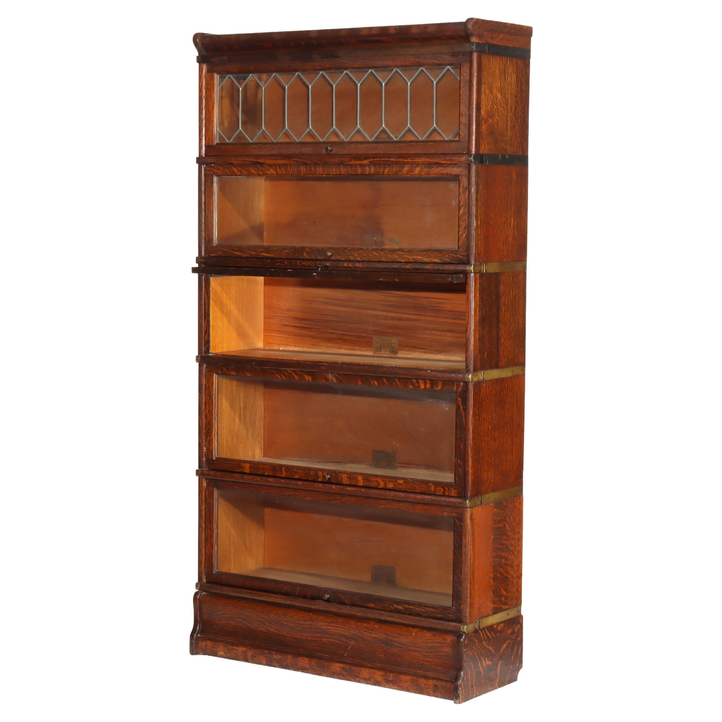 Globe Wernicke Five Stack Barrister Bookcase With Leaded Glass c1920