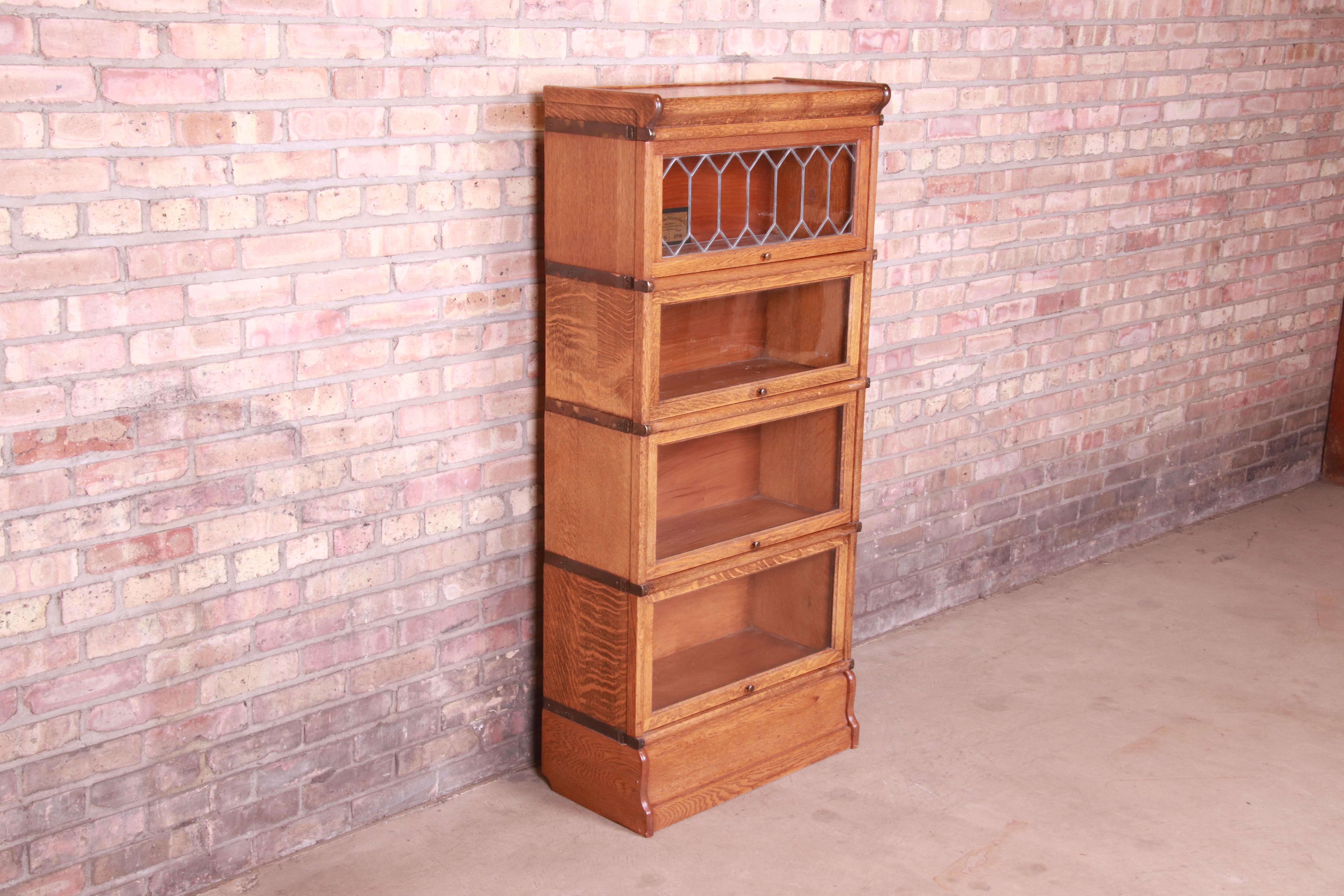 American Globe Wernicke Four-Stack Barrister Bookcase with Leaded Glass, Circa 1900