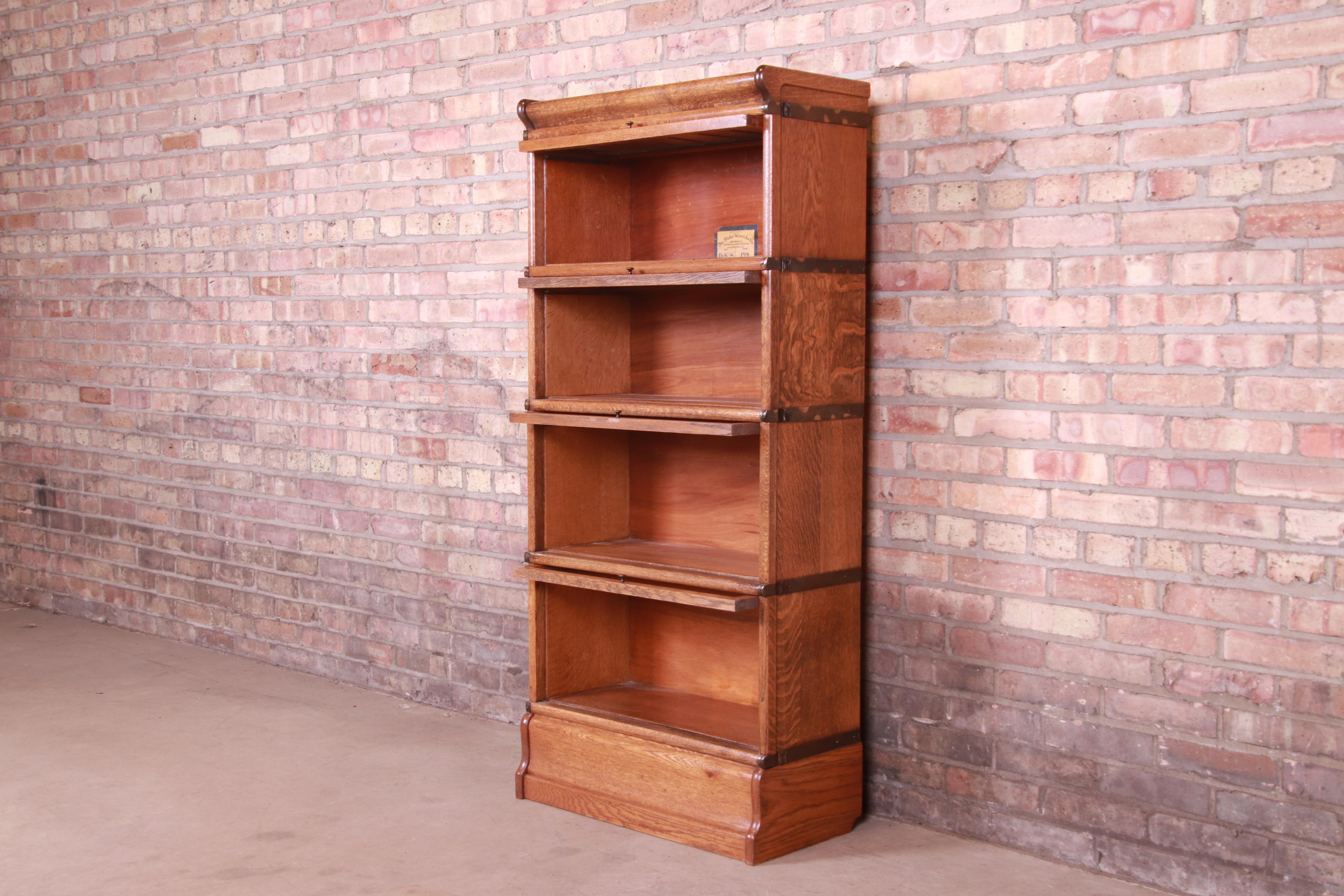 Globe Wernicke Four-Stack Barrister Bookcase with Leaded Glass, Circa 1900 1